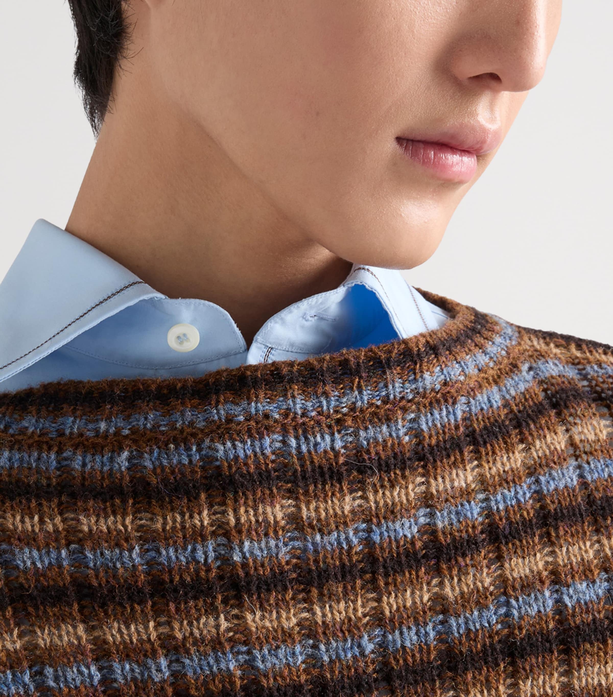 Prada Mens Shetland Wool Stripe Sweater Orange Image 3
