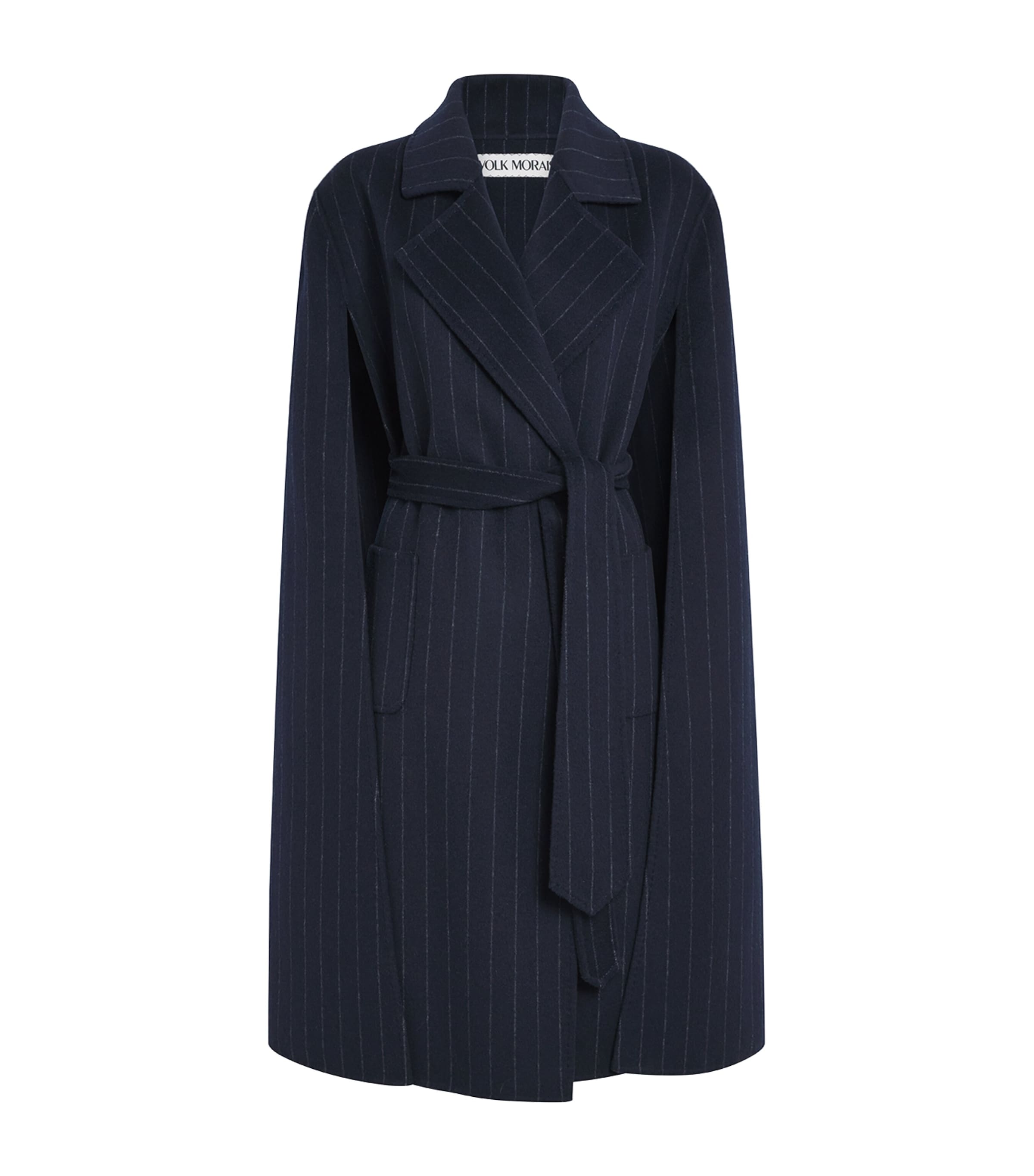 Wolk Morais Cashmere Pinstripe Tie-waist Cape Coat In Blue