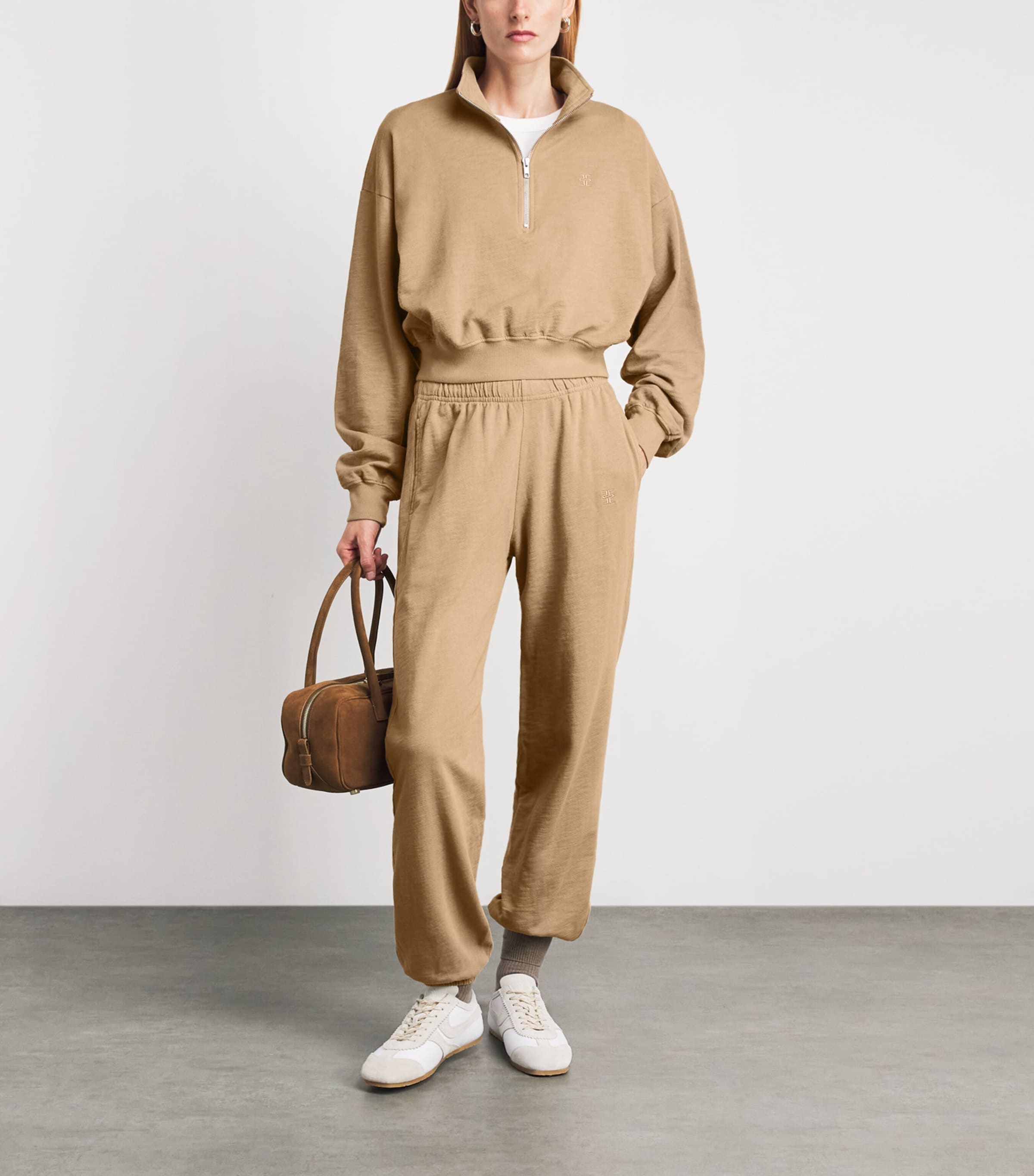 ÉTERNE Womens Cotton Boyfriend-Pocket Sweatpants Taupe Image 2