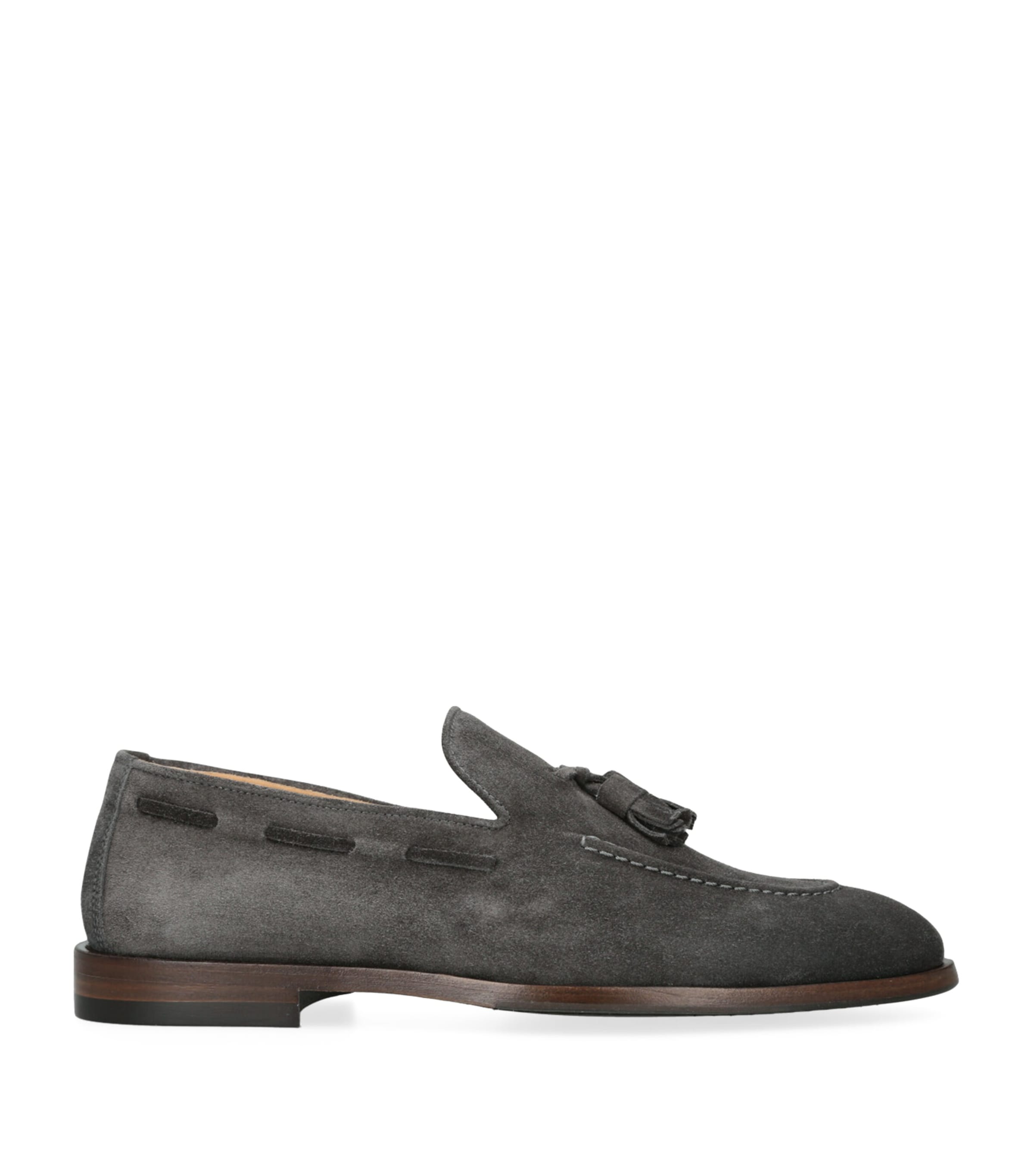 Brunello Cucinelli Suede Tassel Loafers In Grey