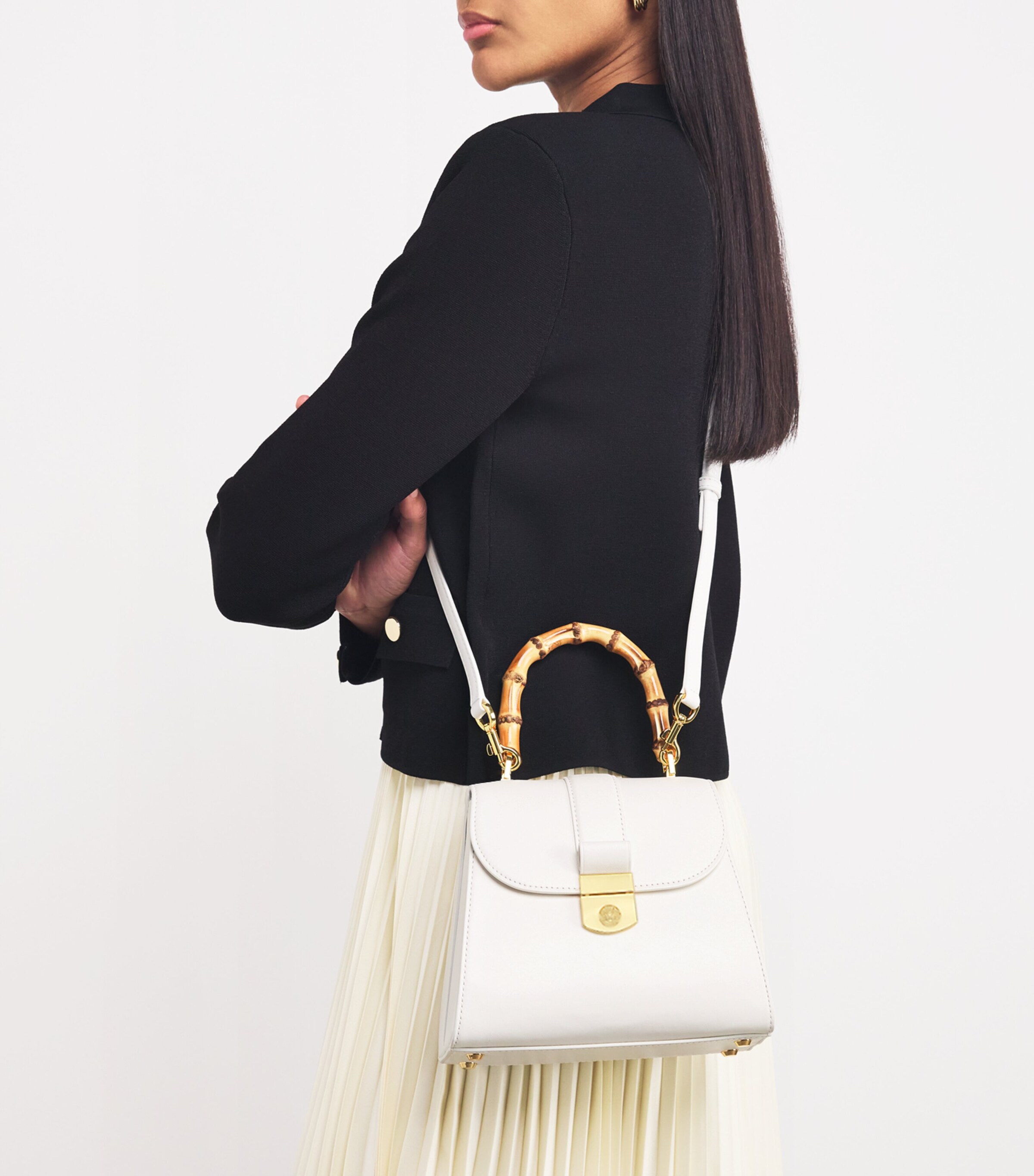 Veronica Beard Black Leather Bamboo Avenue Top-Handle Bag | Harrods US