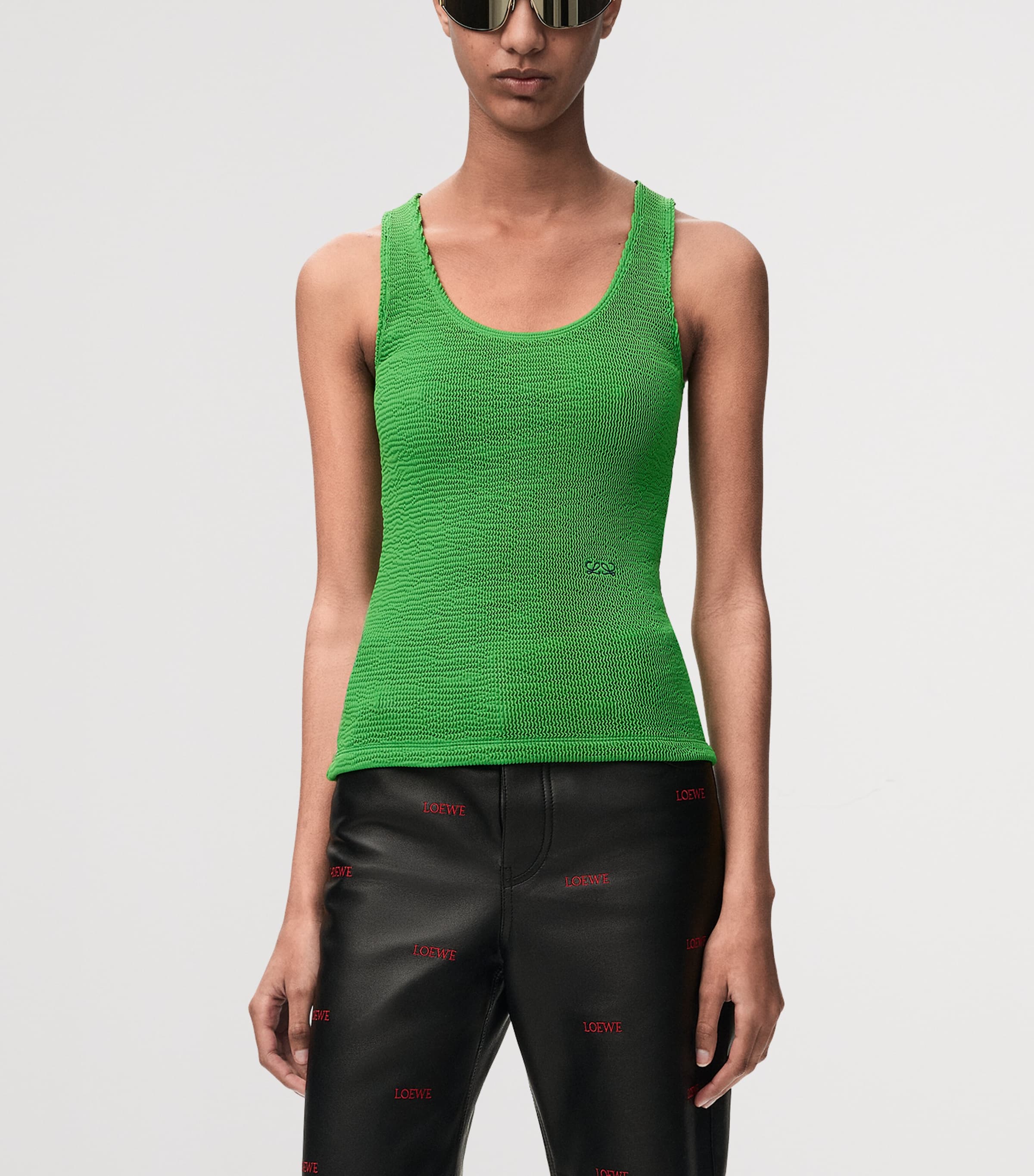 LOEWE Womens Crinkle Tank Top Green Image 3
