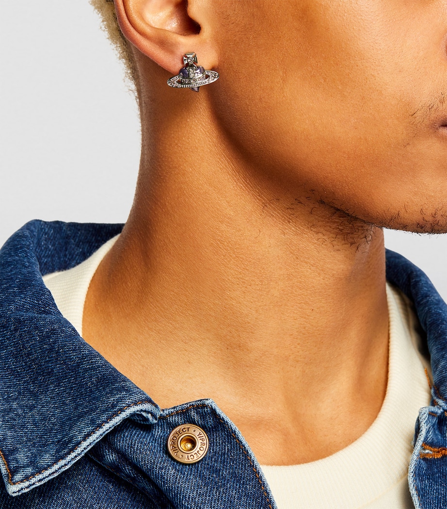 Diamante Heart Single Stud Earring S322 RUTHENIUM/PLTNM Image 5