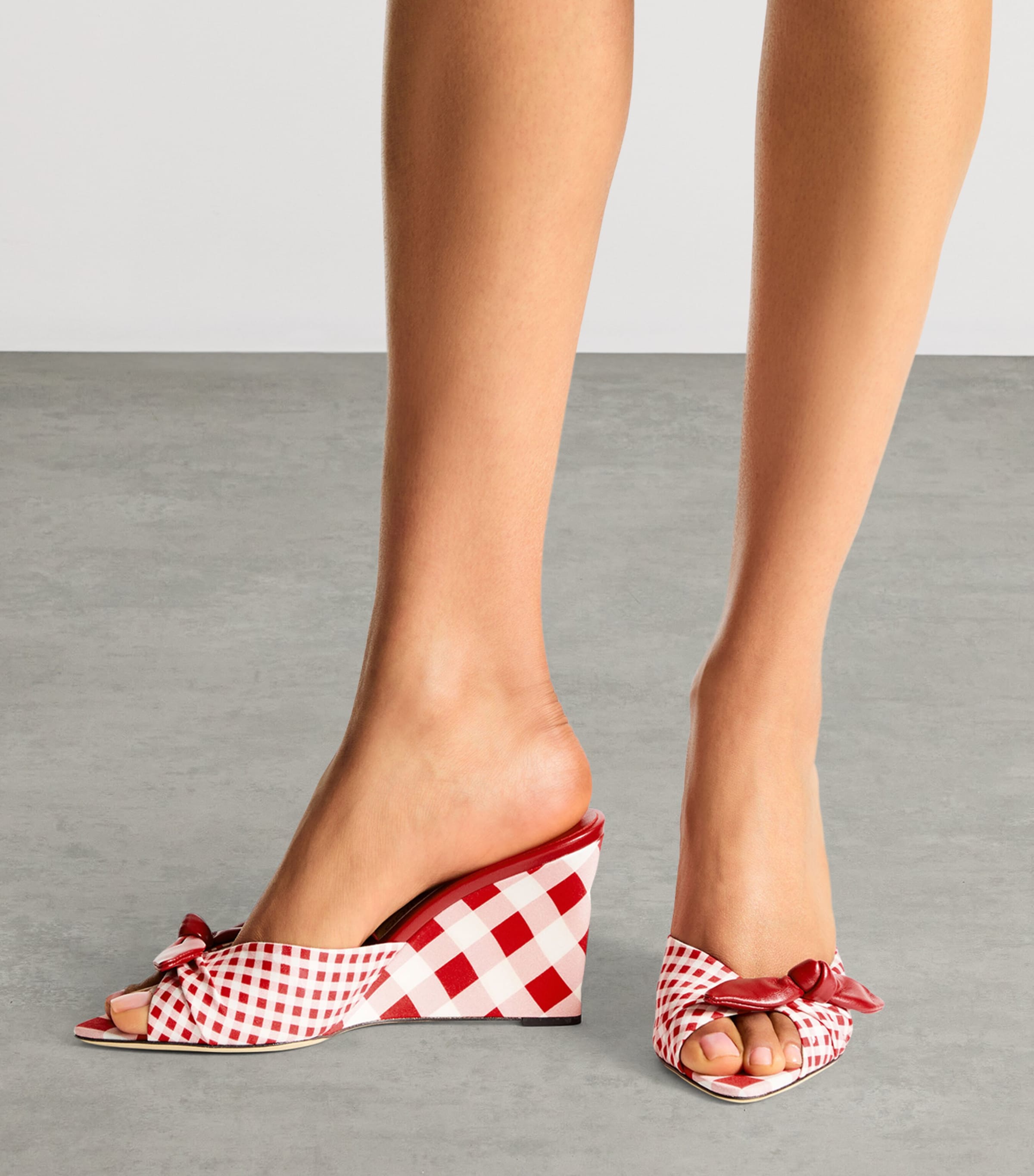 Jimmy Choo Livi 85 Gingham Wedge Mules Ruby Red Mix Image 2