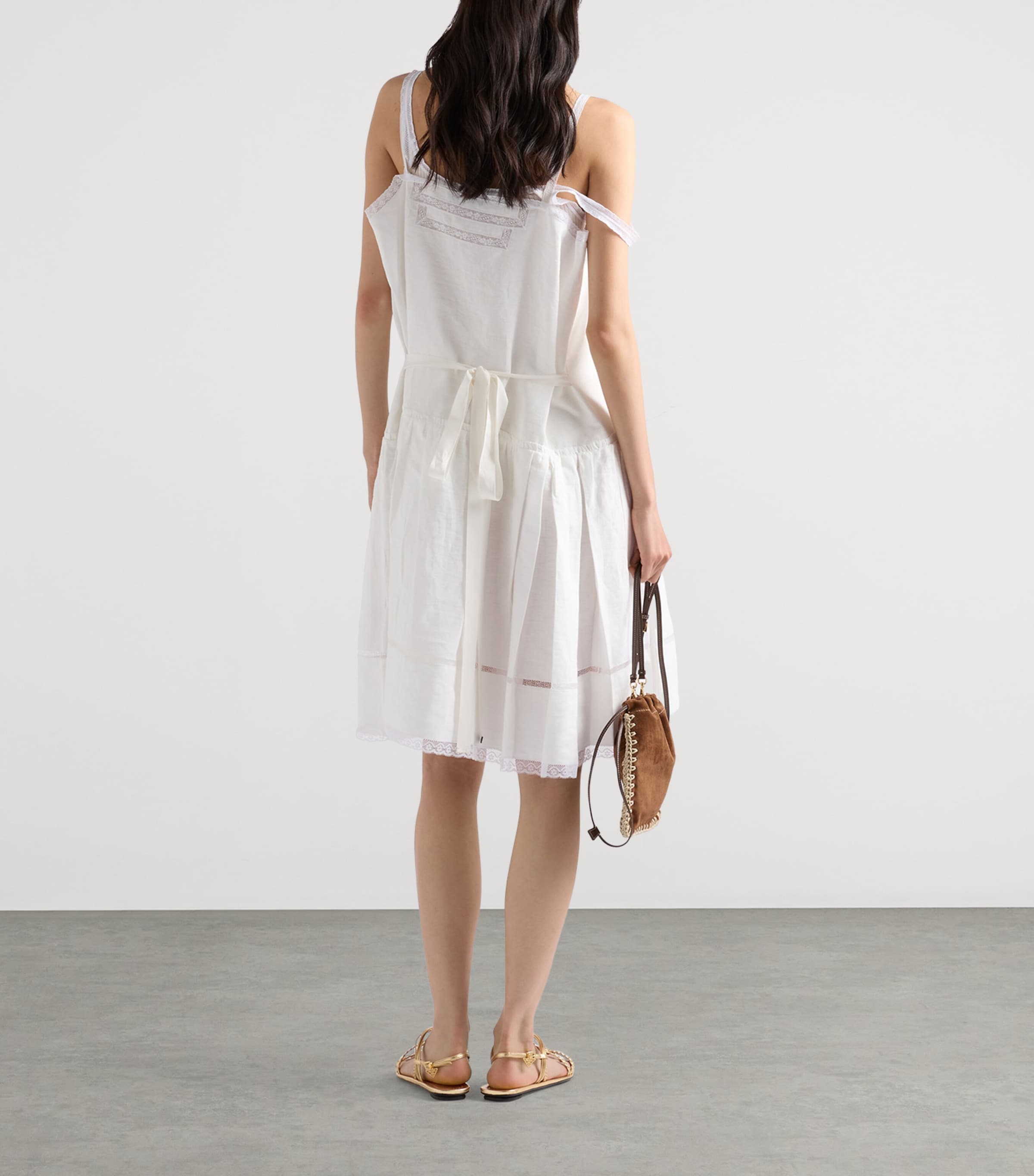 Prada Womens Linen Embroidered Mini Dress White Image 4