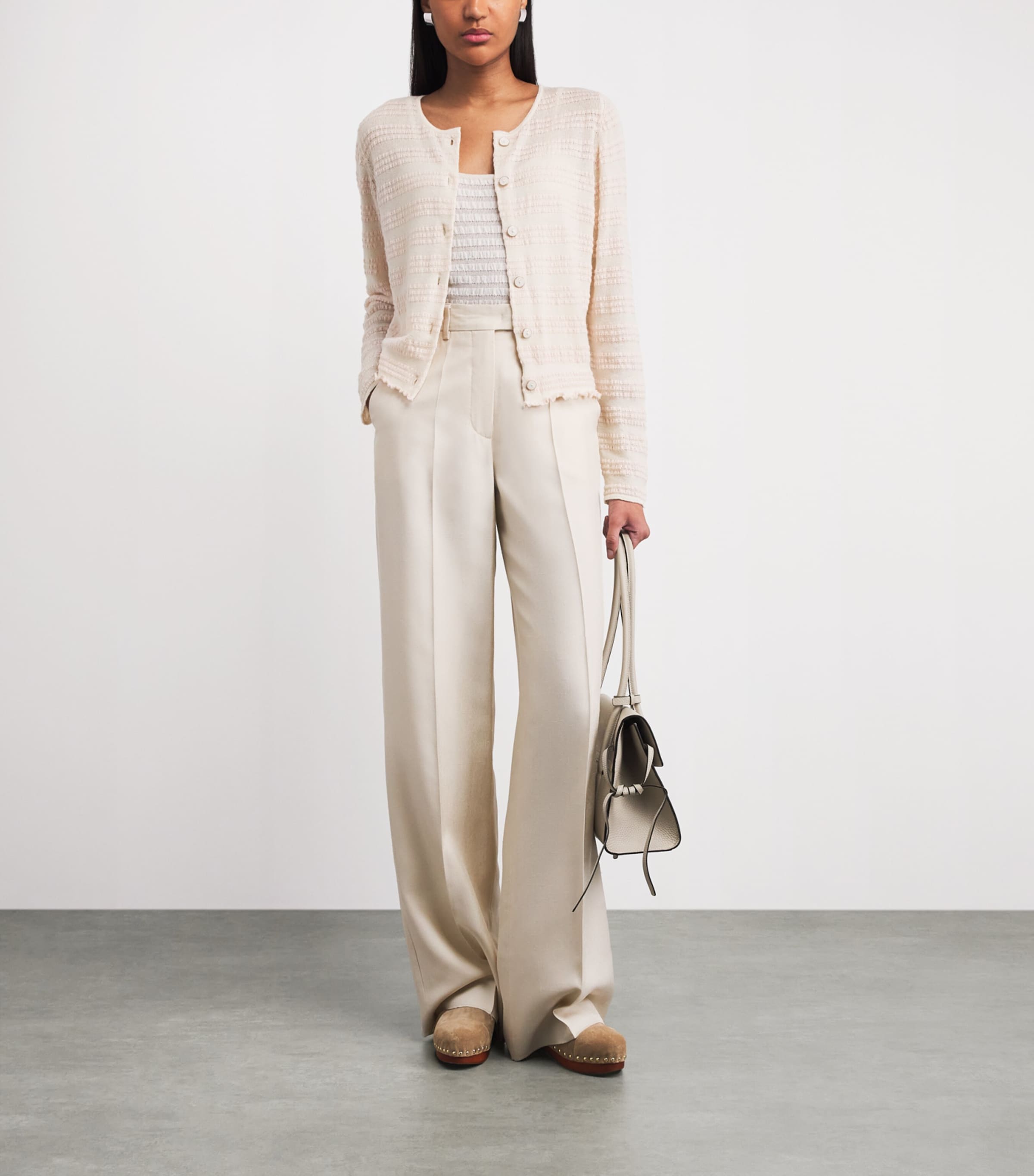 Barrie Womens Cashmere-Cotton Stripe Cardigan Chaty Light Pink Image 2