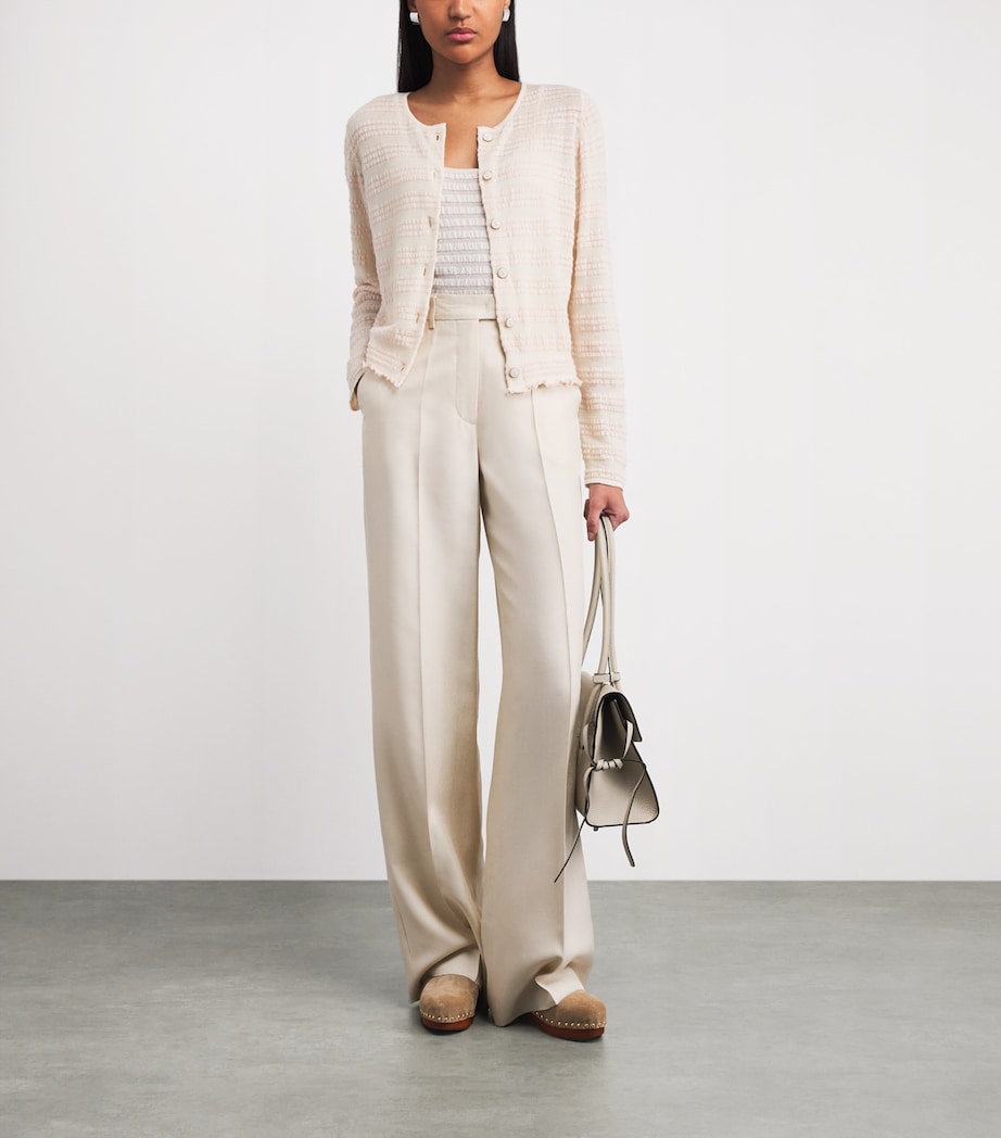 Barrie Womens Cashmere-Cotton Stripe Cardigan Chaty Light Pink Image 2