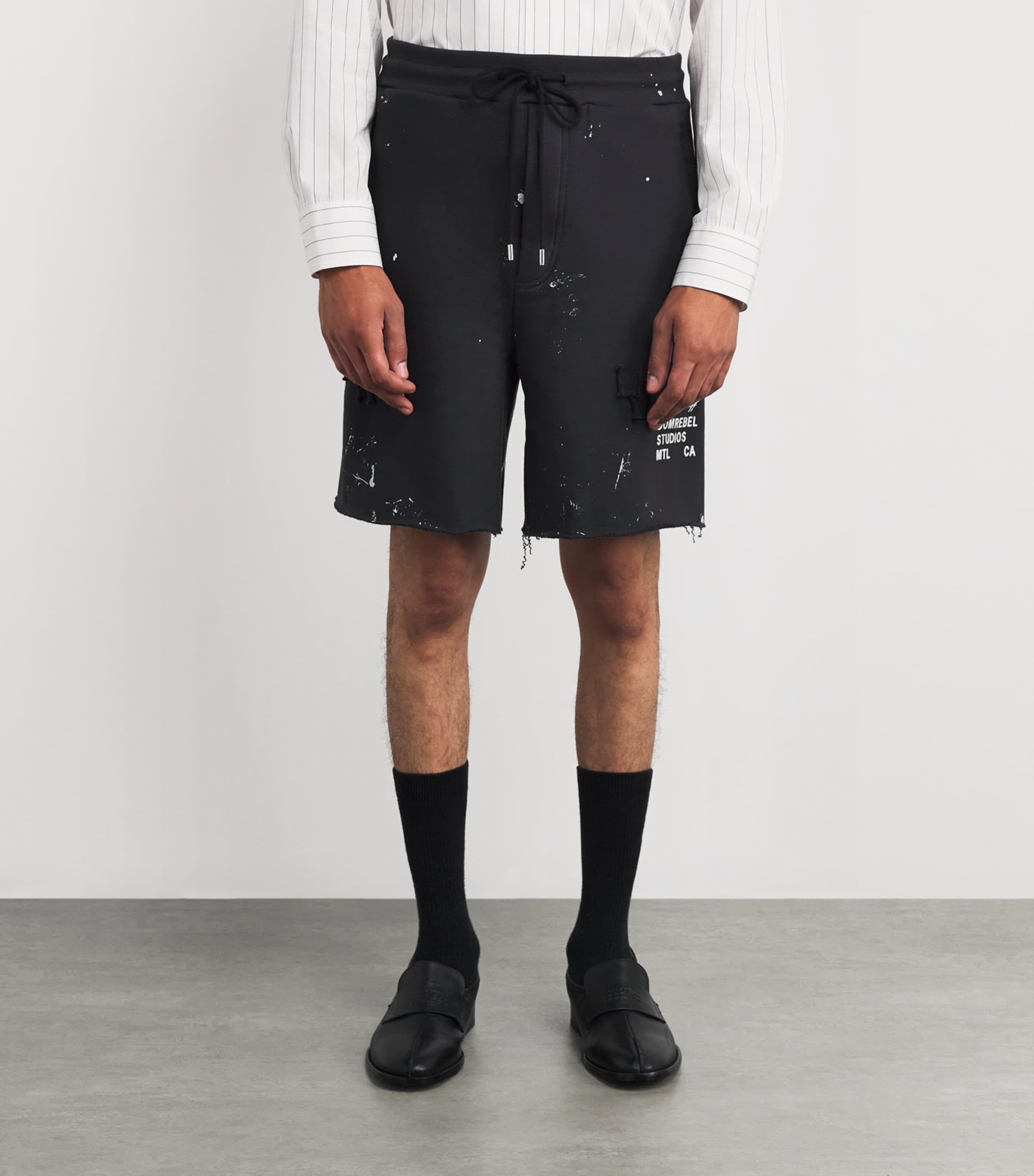 DOMREBEL Mens Cotton Paint-Splatter Staff Sweatshorts Old Black Image 3