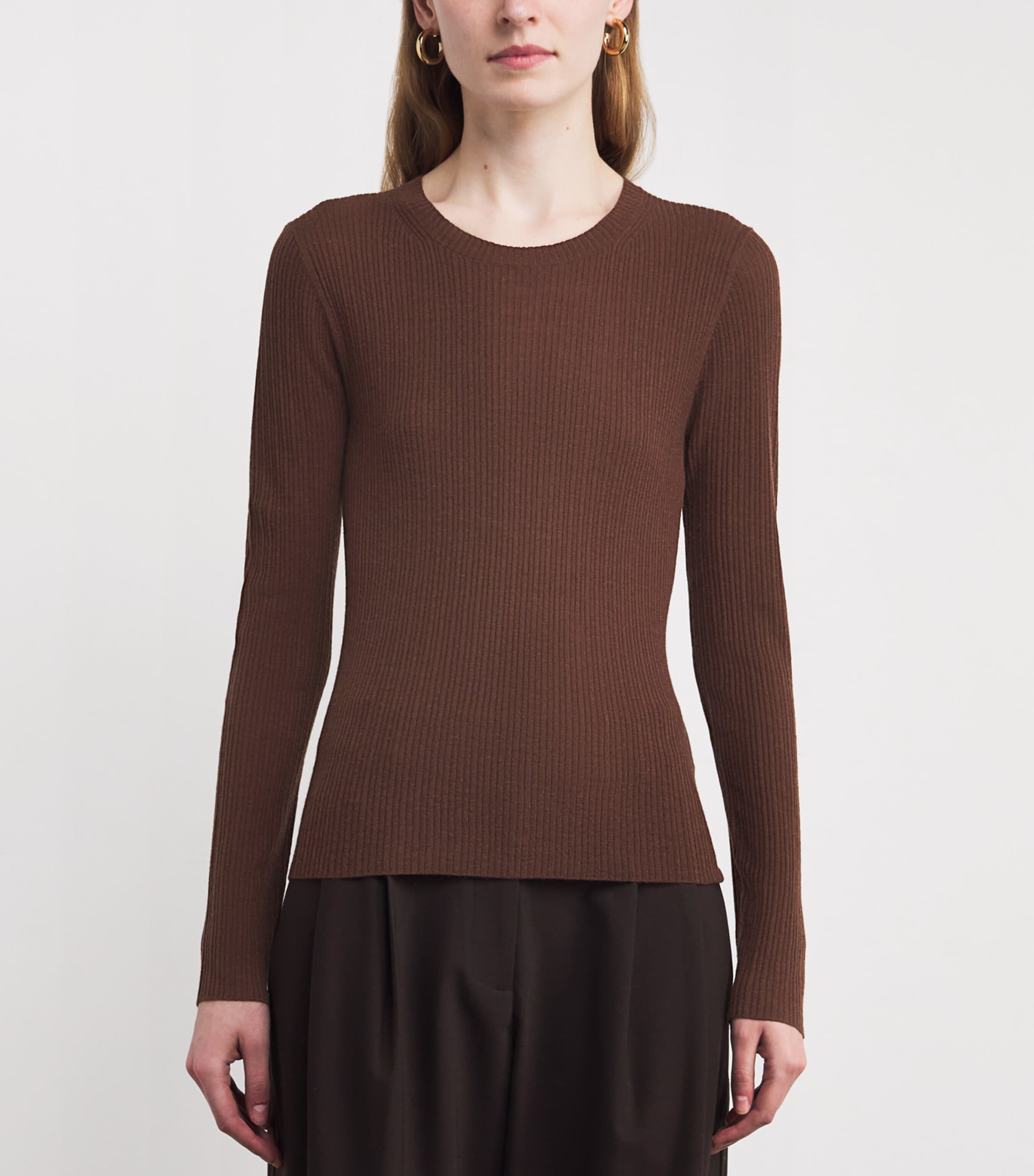 ME+EM Womens Wool-Cashmere Ribbed Sweater Chestnut Brown Image 3