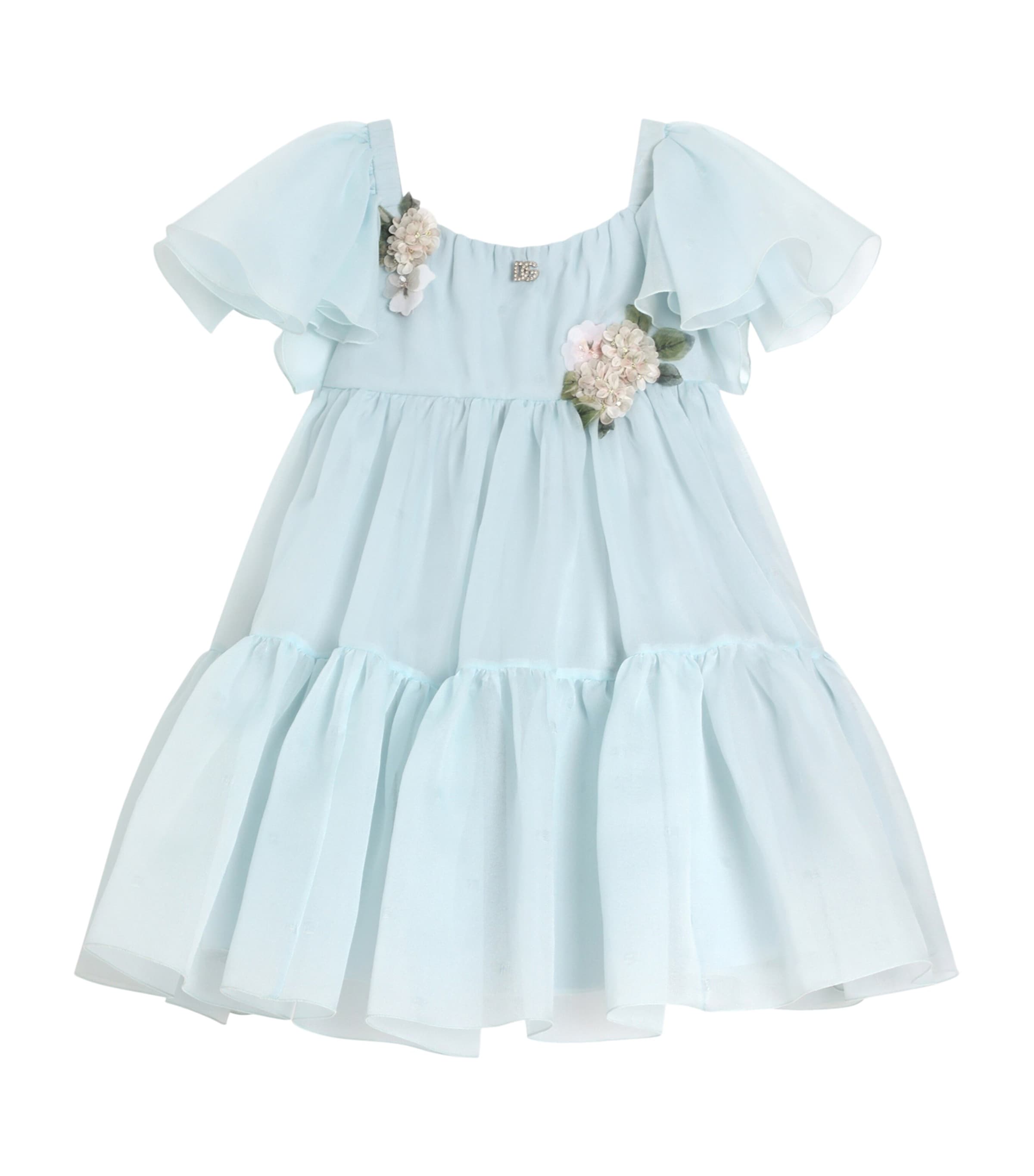 Dolce&Gabbana Kids Silk-Blend Embellished Dress (8-12+ Years) Light Blue Image 1