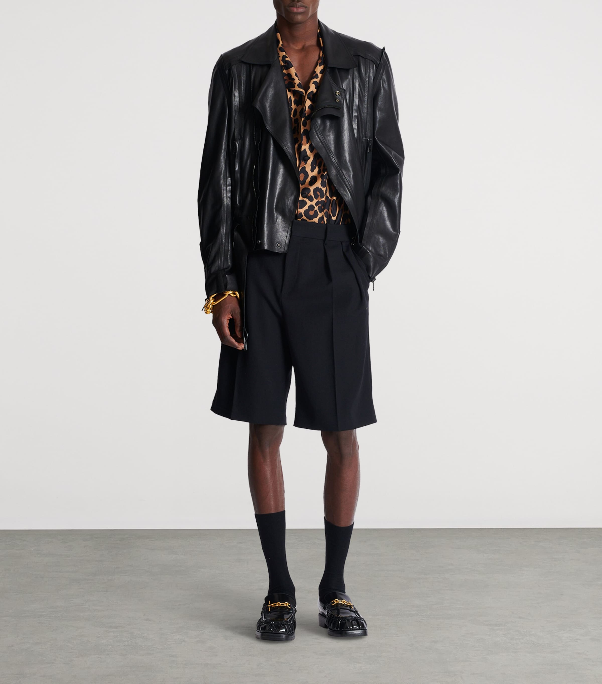 Balmain Mens Silk Leopard Print Shirt Gba Beige/noir Image 4