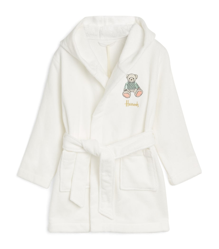 Harrods Embroidered Bear Dressing Gown (2-6 Years) Ivory Image 1