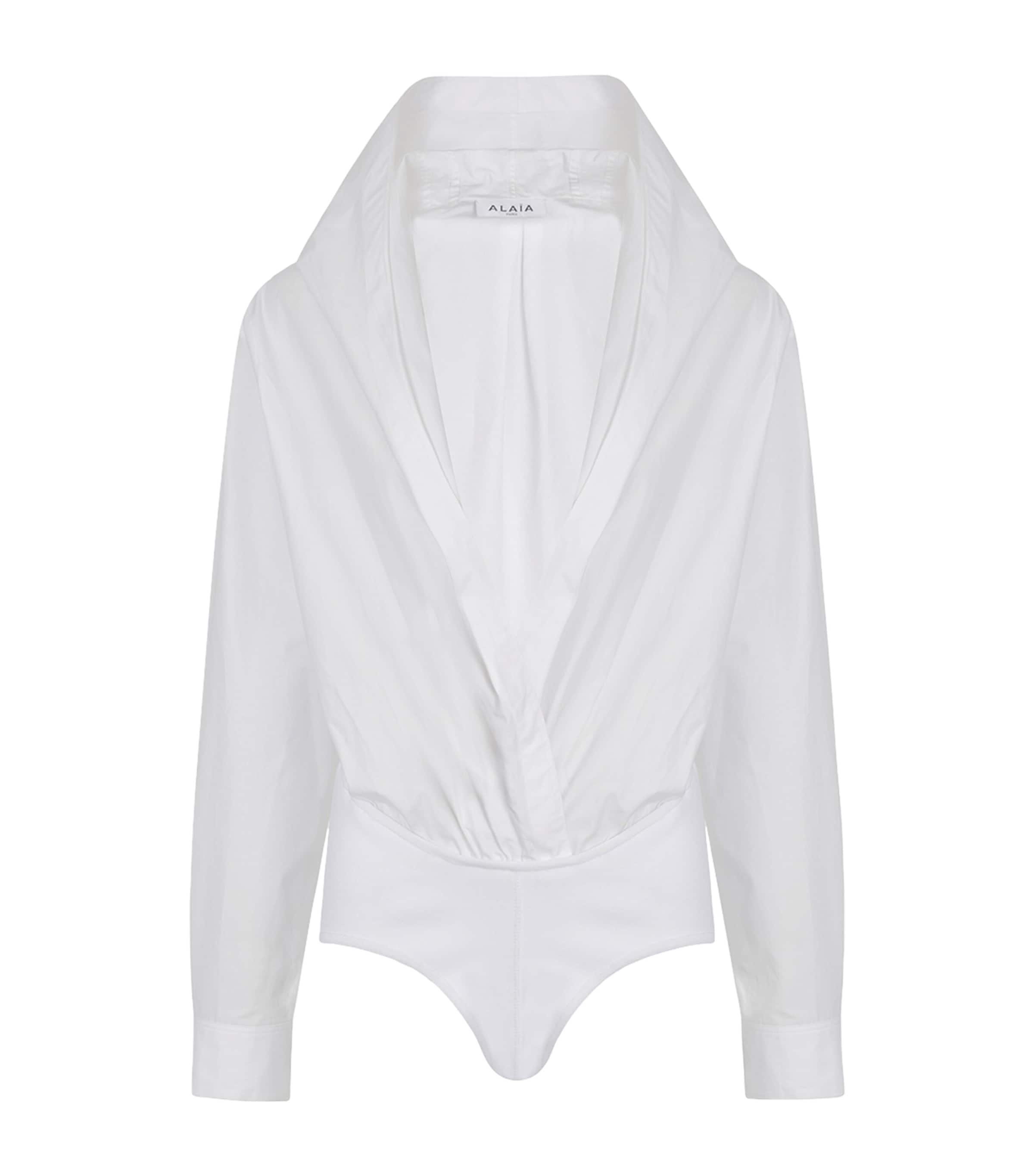 Shop Alaïa Cotton Poplin Hooded Bodysuit In White