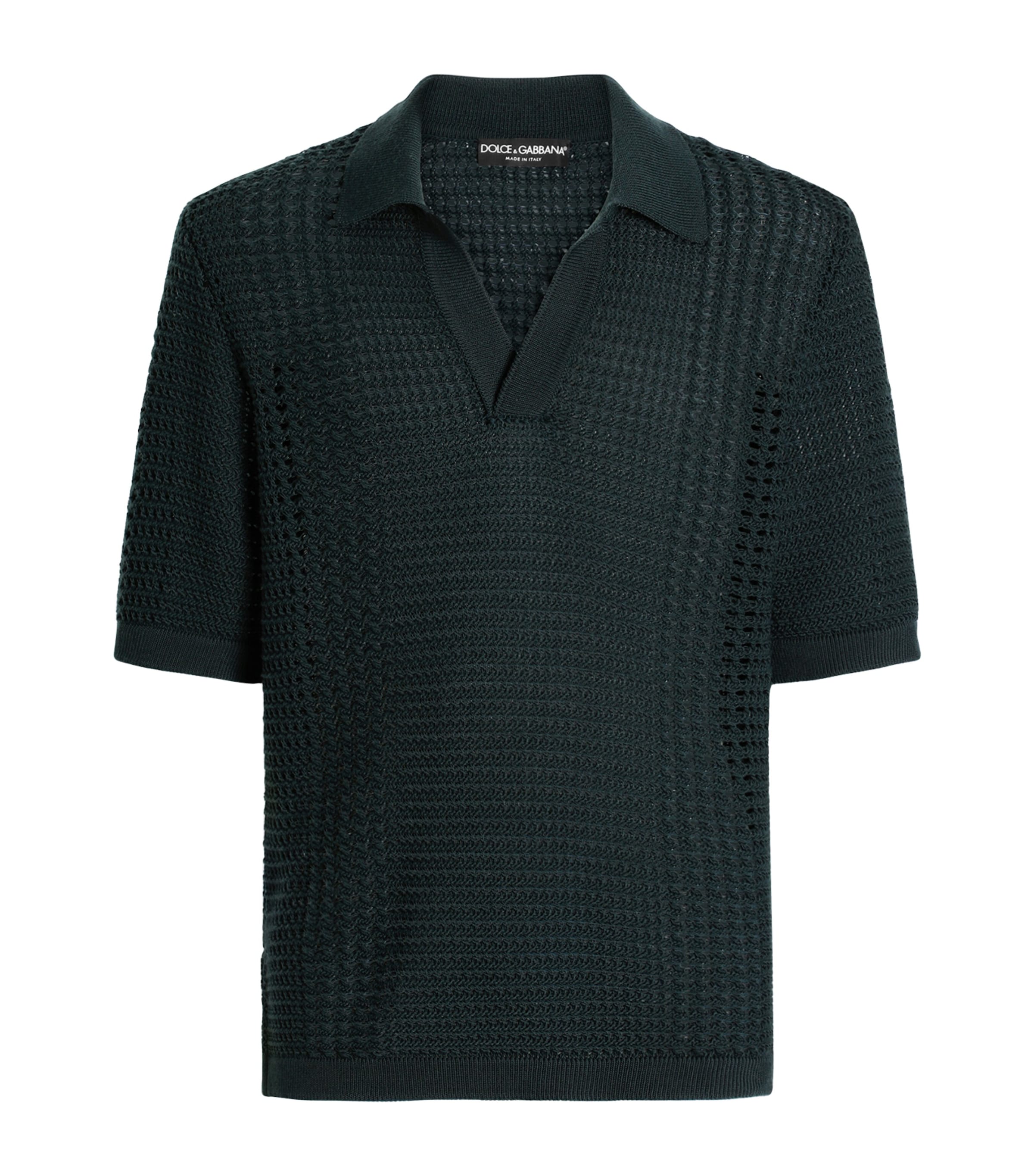 Dolce&Gabbana Mens Crochet Wool-Blend Polo Shirt Dark Gree Image 1