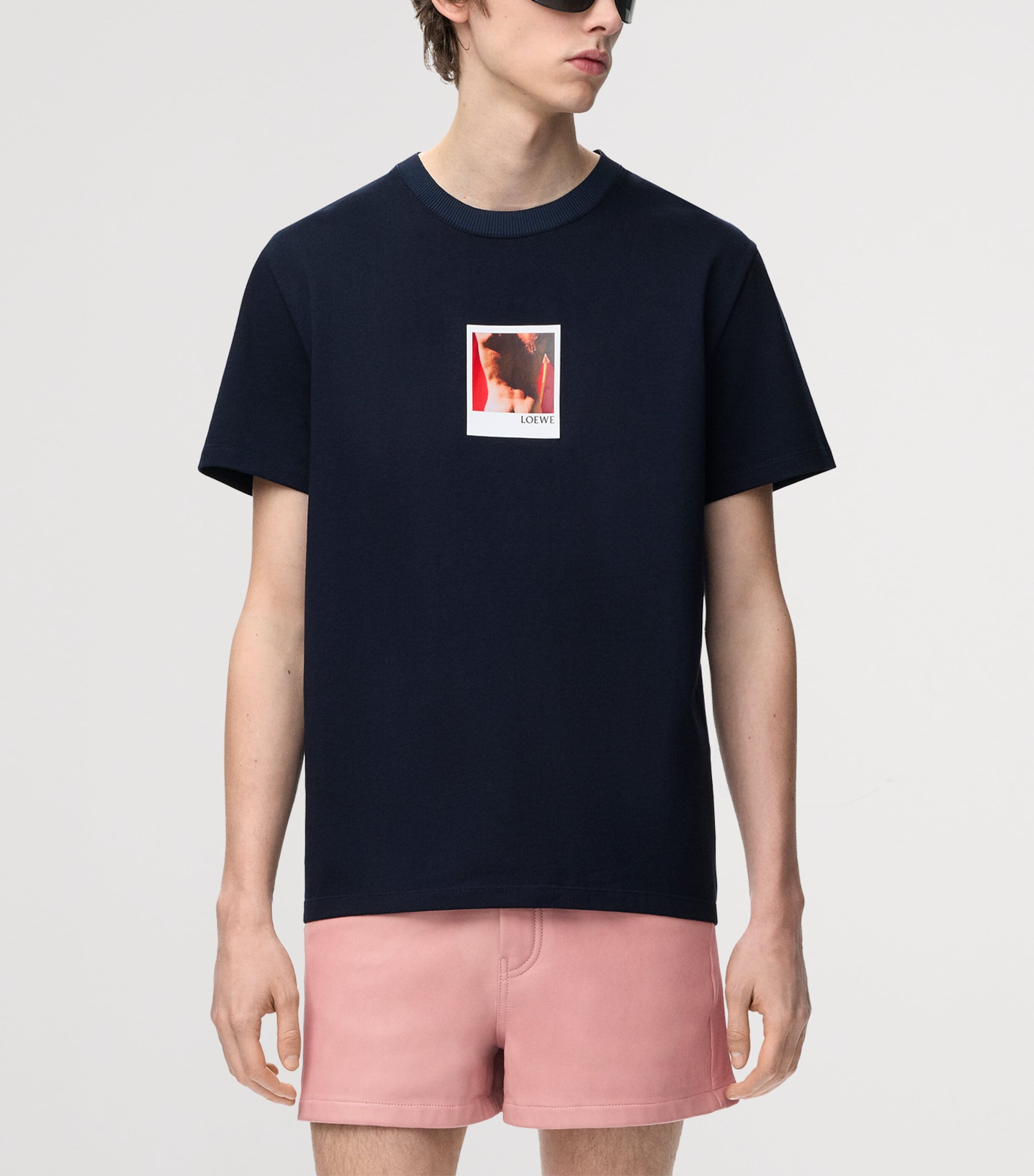 LOEWE Mens Cotton-Blend Printed T-Shirt Navy/white Image 3