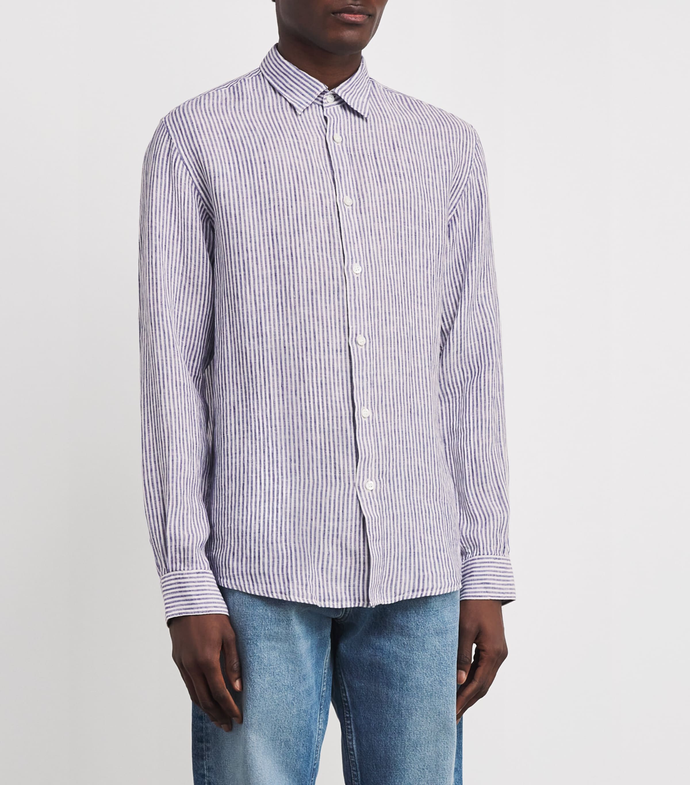 Sunspel Mens Linen Stripe Shirt Stoa Wht/nav Stripe Image 3