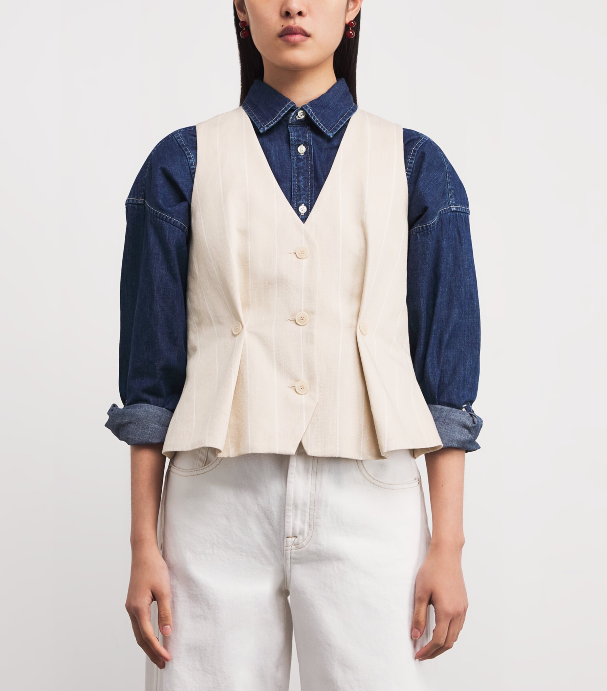 Pleated Stripe Waistcoat SAND Image 3