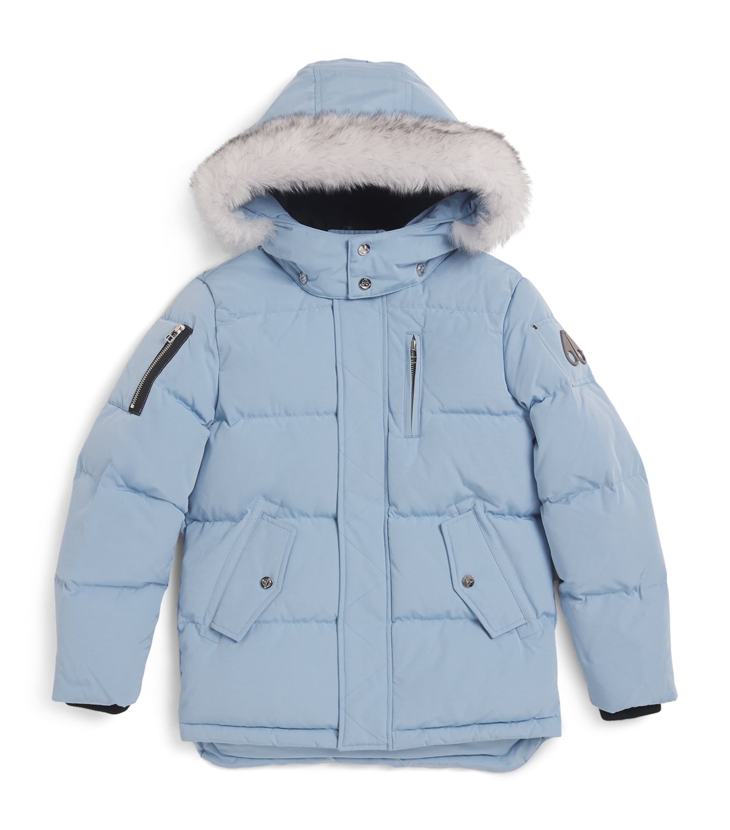 Moose Knuckles Kids' Fur-trim 3q Down Jacket In Blue