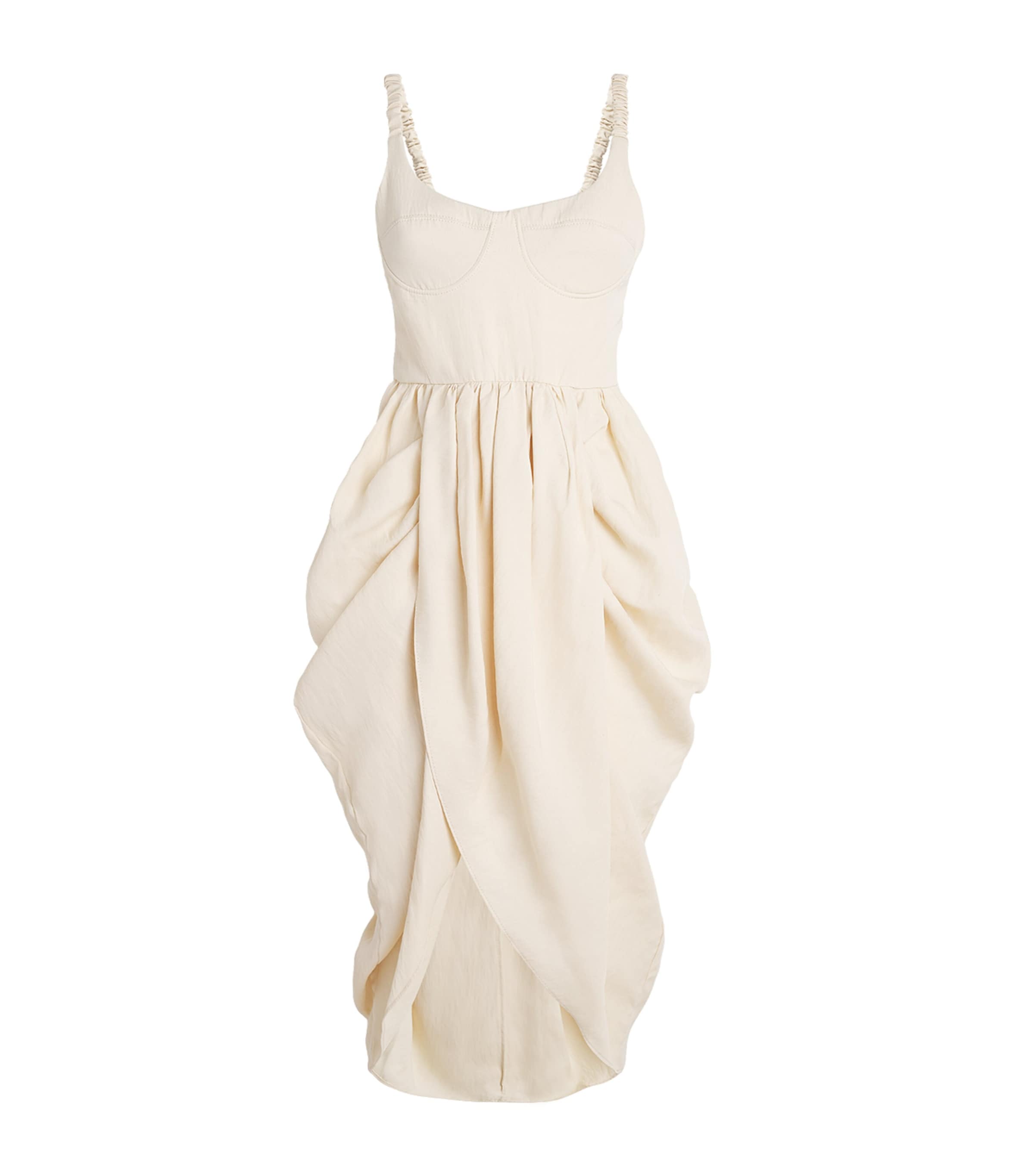 Shop Stella Mccartney Ruched Strap Midi Dress In Ivory