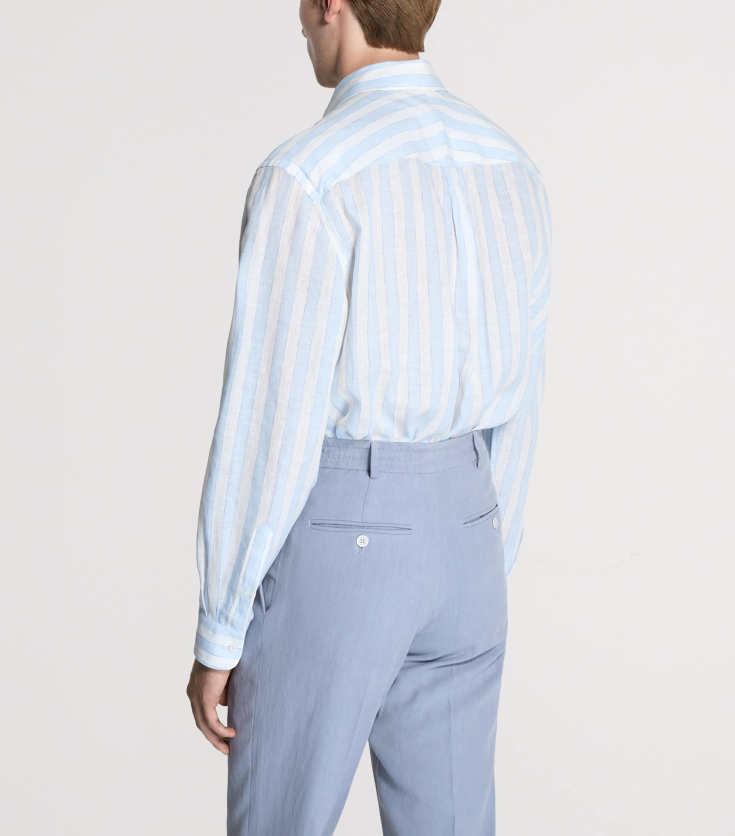Dunhill Mens Linen Shirt Blue Image 3