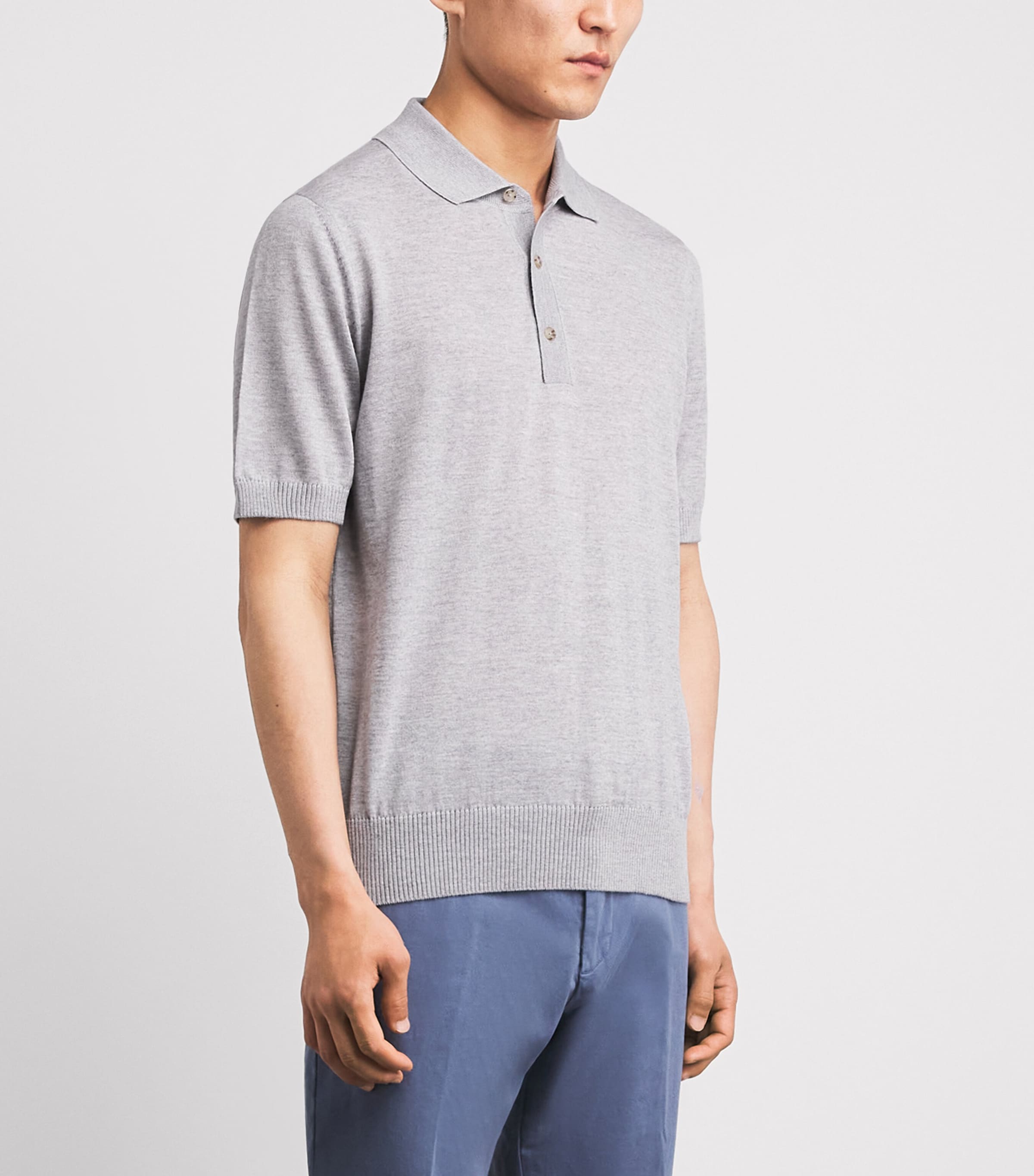 BOSS Mens Virgin Wool Polo Shirt Open Grey Image 4