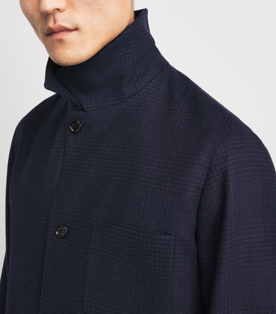 Lardini Mens Wool-Cashmere Check Chore Jacket Navy Image 3