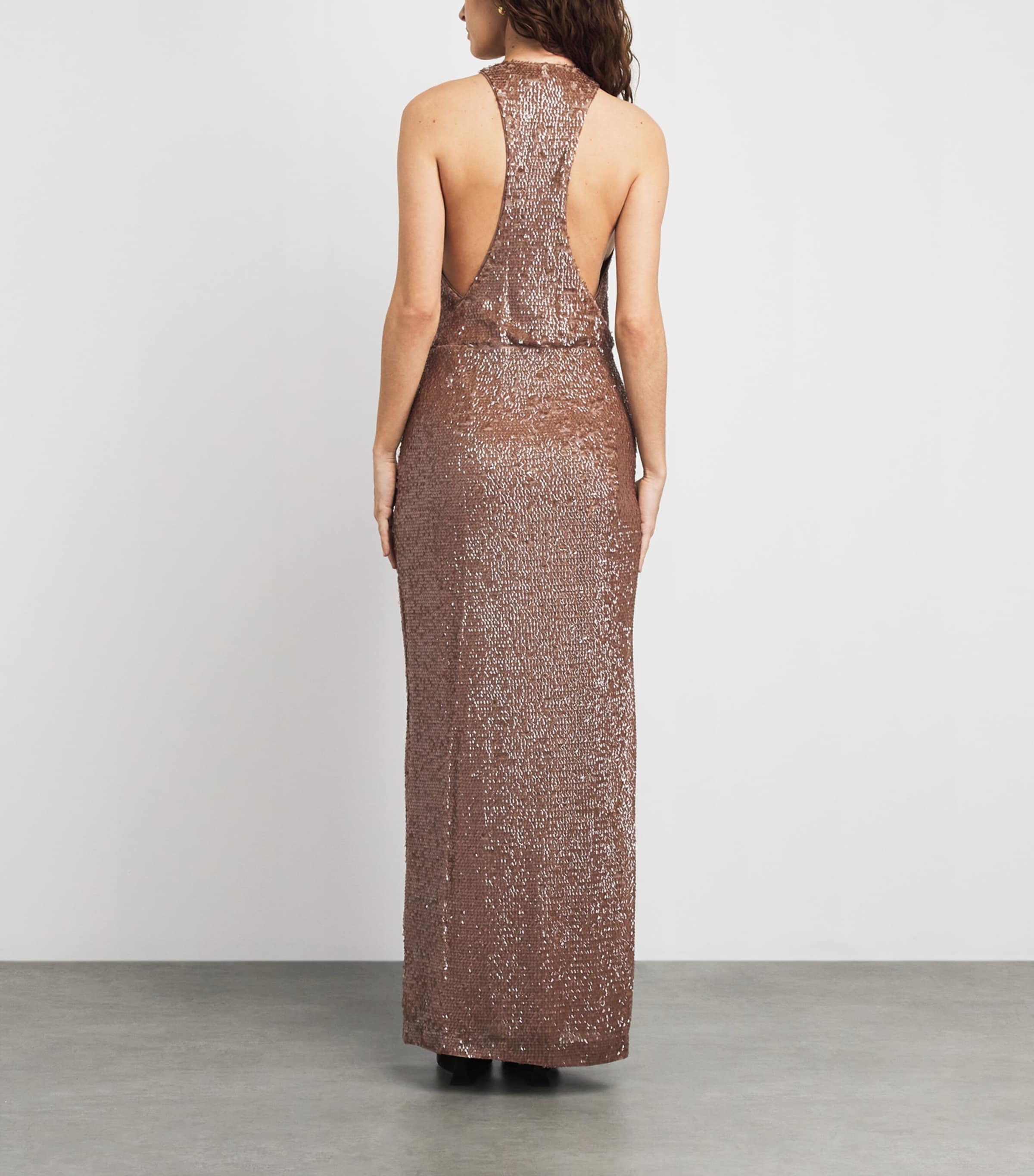 STAUD Womens Sequinned Bree Maxi Dress Flax Flax Image 4