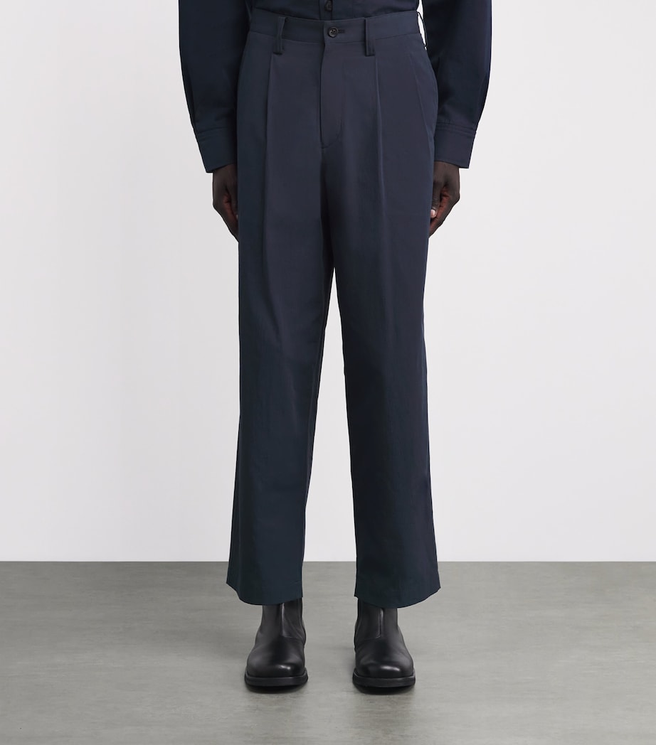 Organic Cotton Pleated Trousers 75-NAVY Image 3