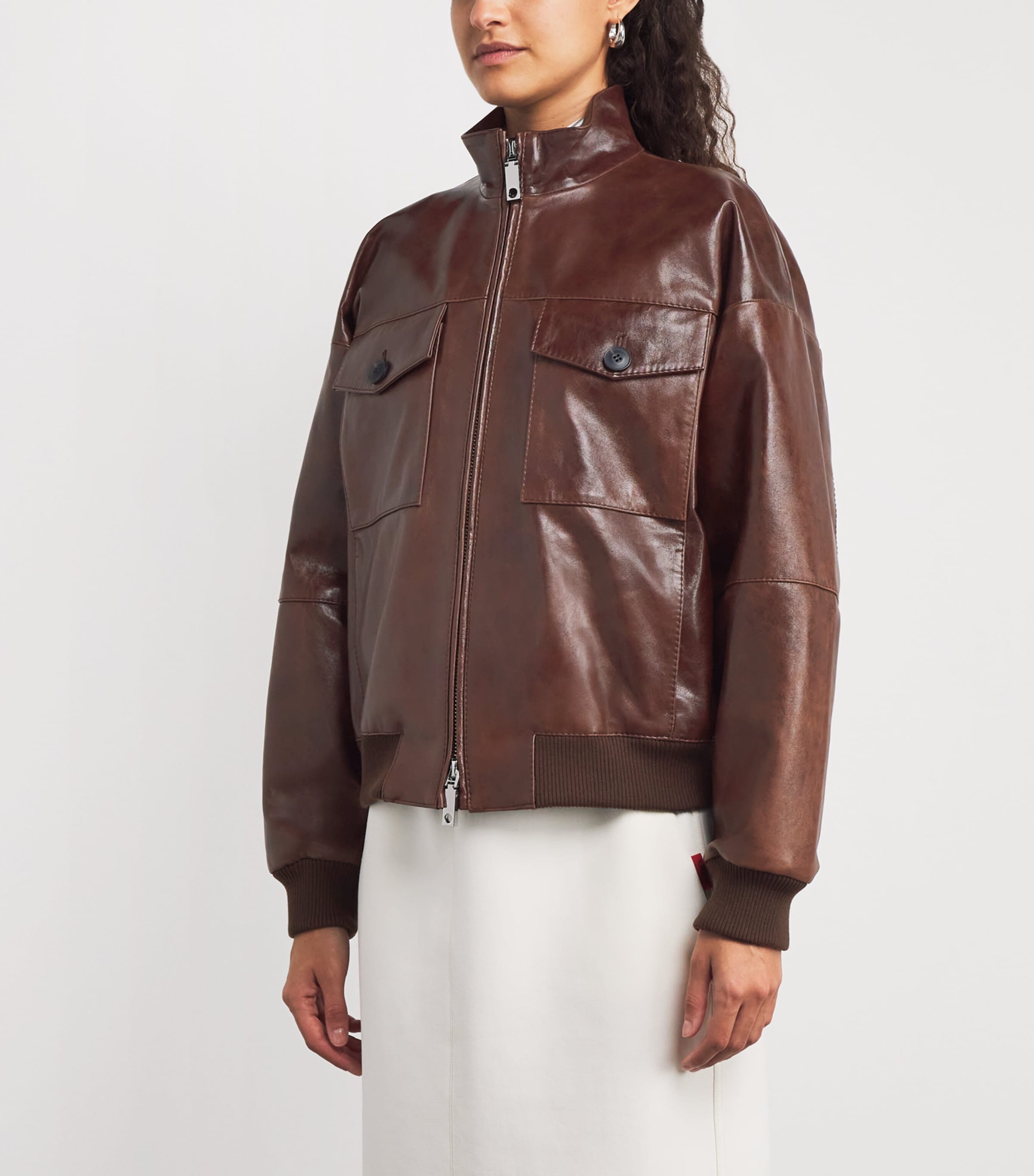 Leather Bomber Jacket BROWN Image 3