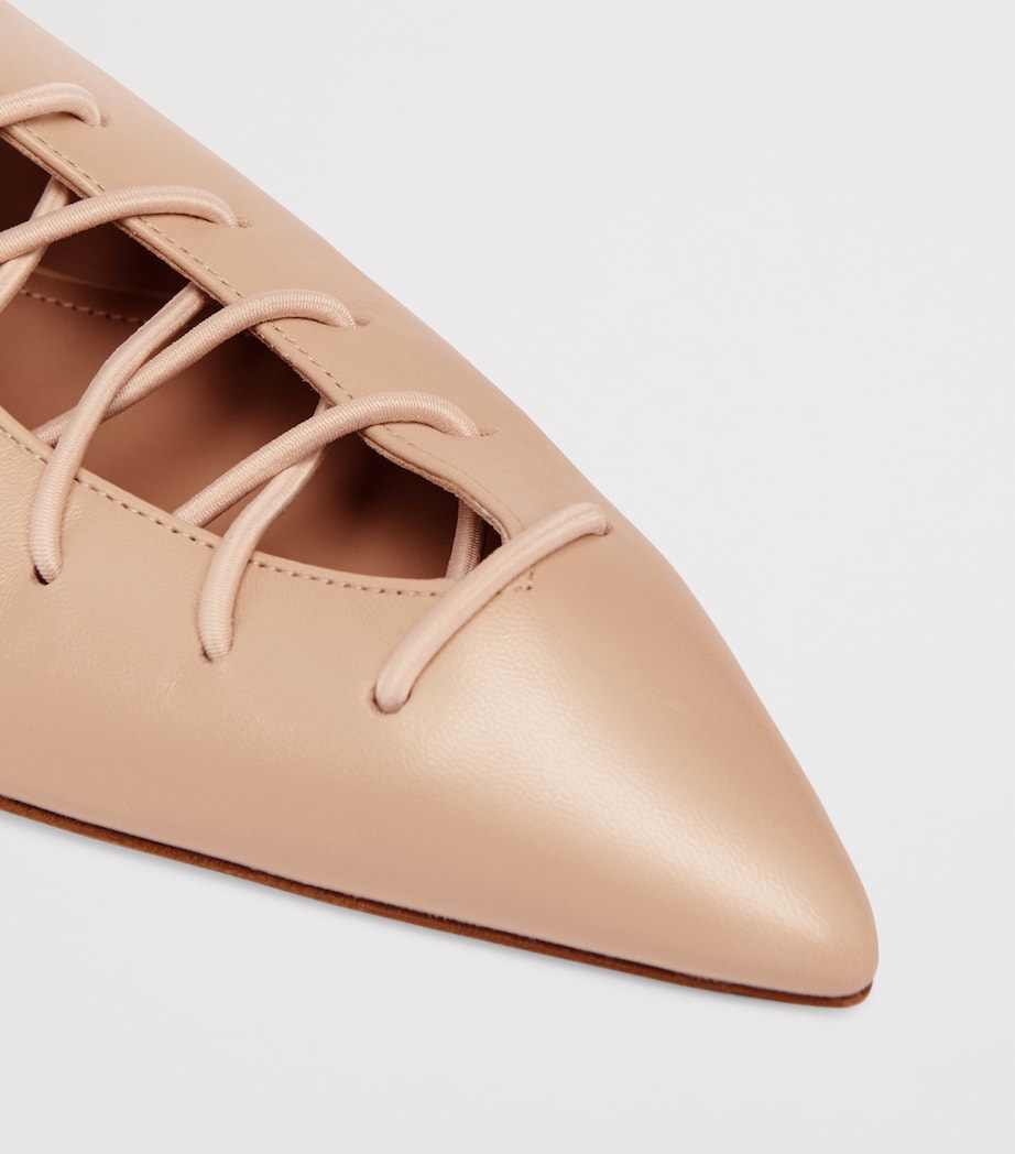 Malone Souliers Leather Lace-Up Alia Slingback Flats Buff Image 5