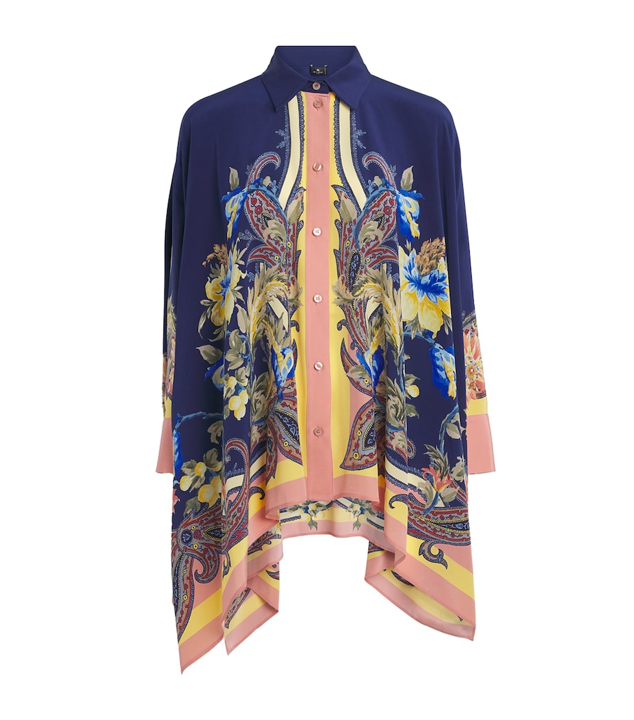 Etro Womens Silk Floral Asymmetric Shirt Print/blue Bs Image 1
