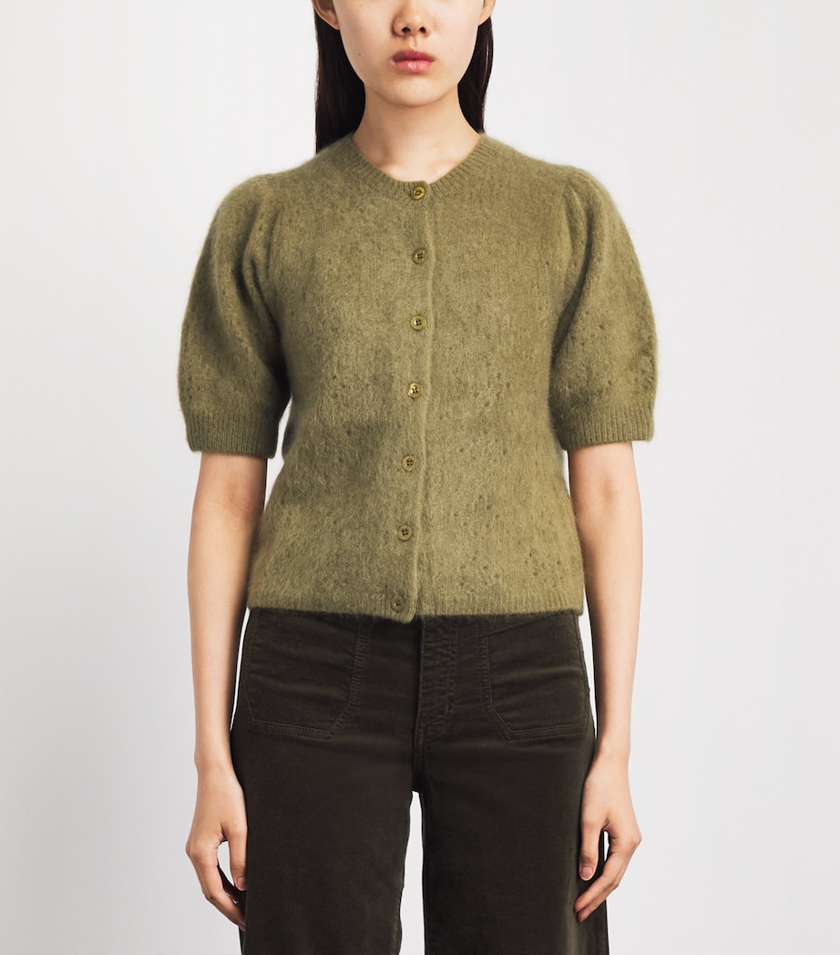 FRAME Womens Cashmere Short-Sleeve Cardigan Deep Olive Image 4
