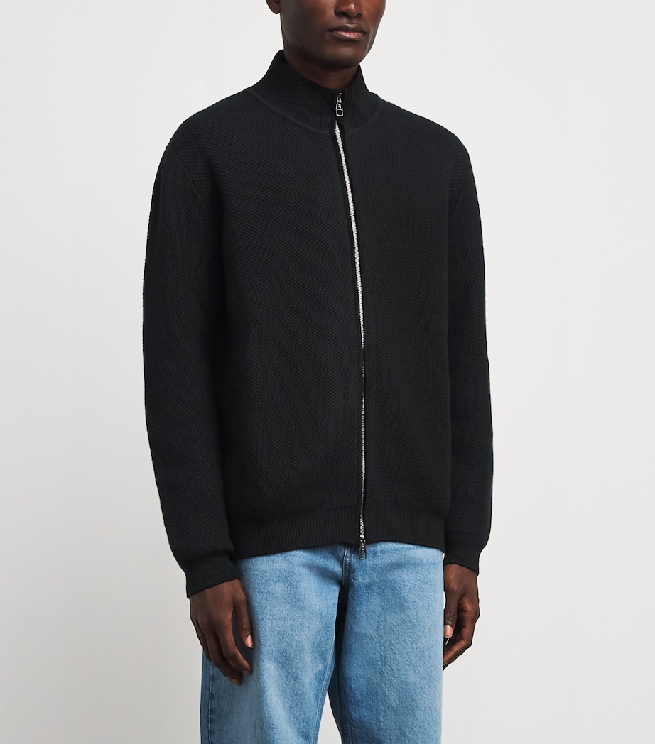 Brett Johnson Mens Virgin Wool Cable-Knit Zip-Up Cardigan Noir Image 4