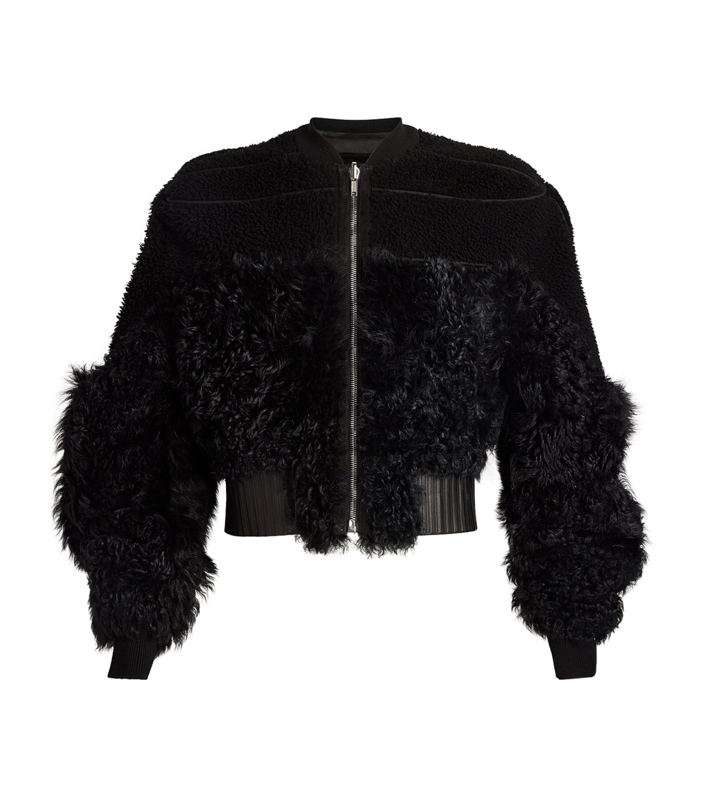 Rick Owens Shearling Bomber Jacket In Black