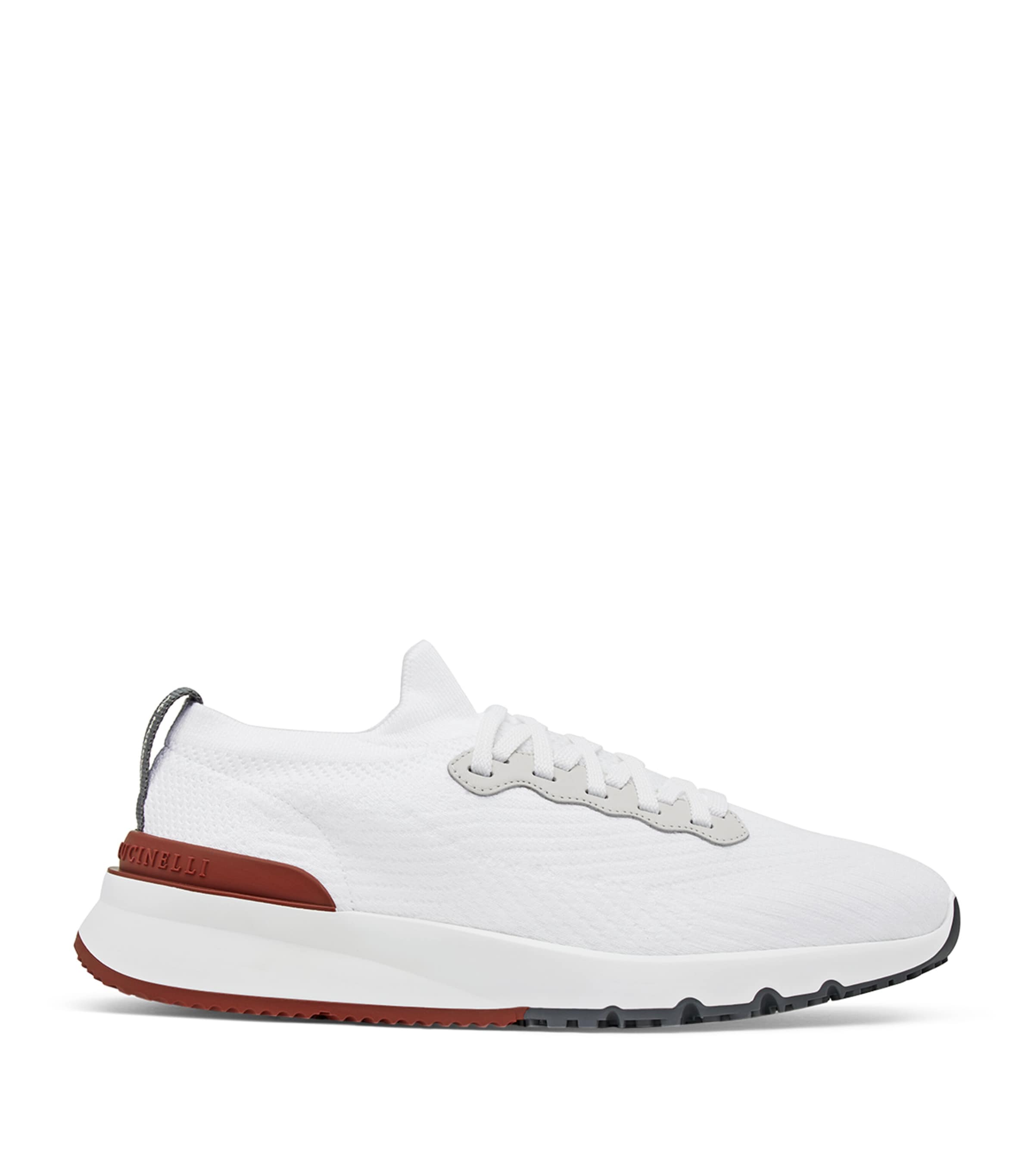 Brunello Cucinelli Cotton Knit And Semi-polished Calfskin Runner Sneakers Shoes In White