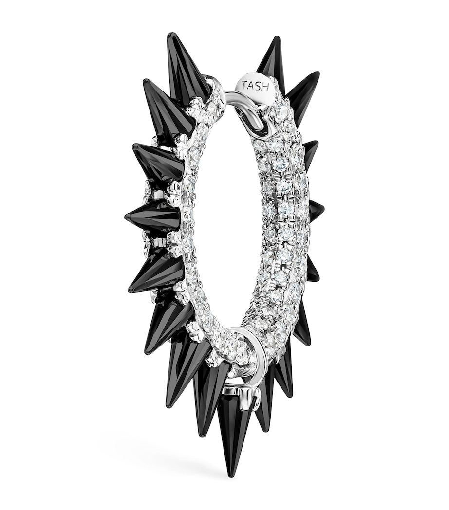 White Gold Black Moissanite Mohawk and Diamond Pavé Hoop Earring (11mm) WHITE GOLD Image 1