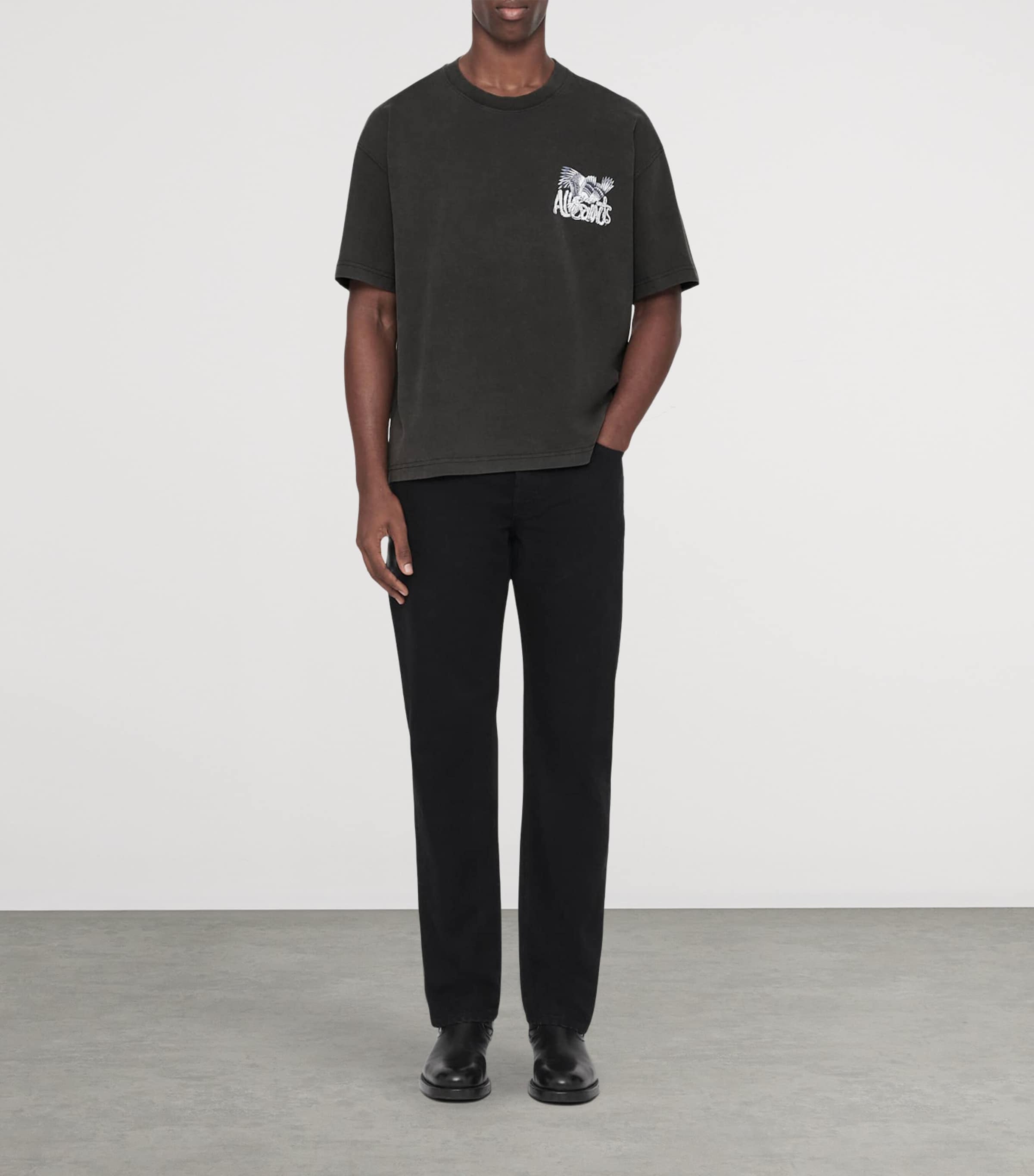 AllSaints Mens Organic Cotton Battles T-Shirt Washed Black Image 2