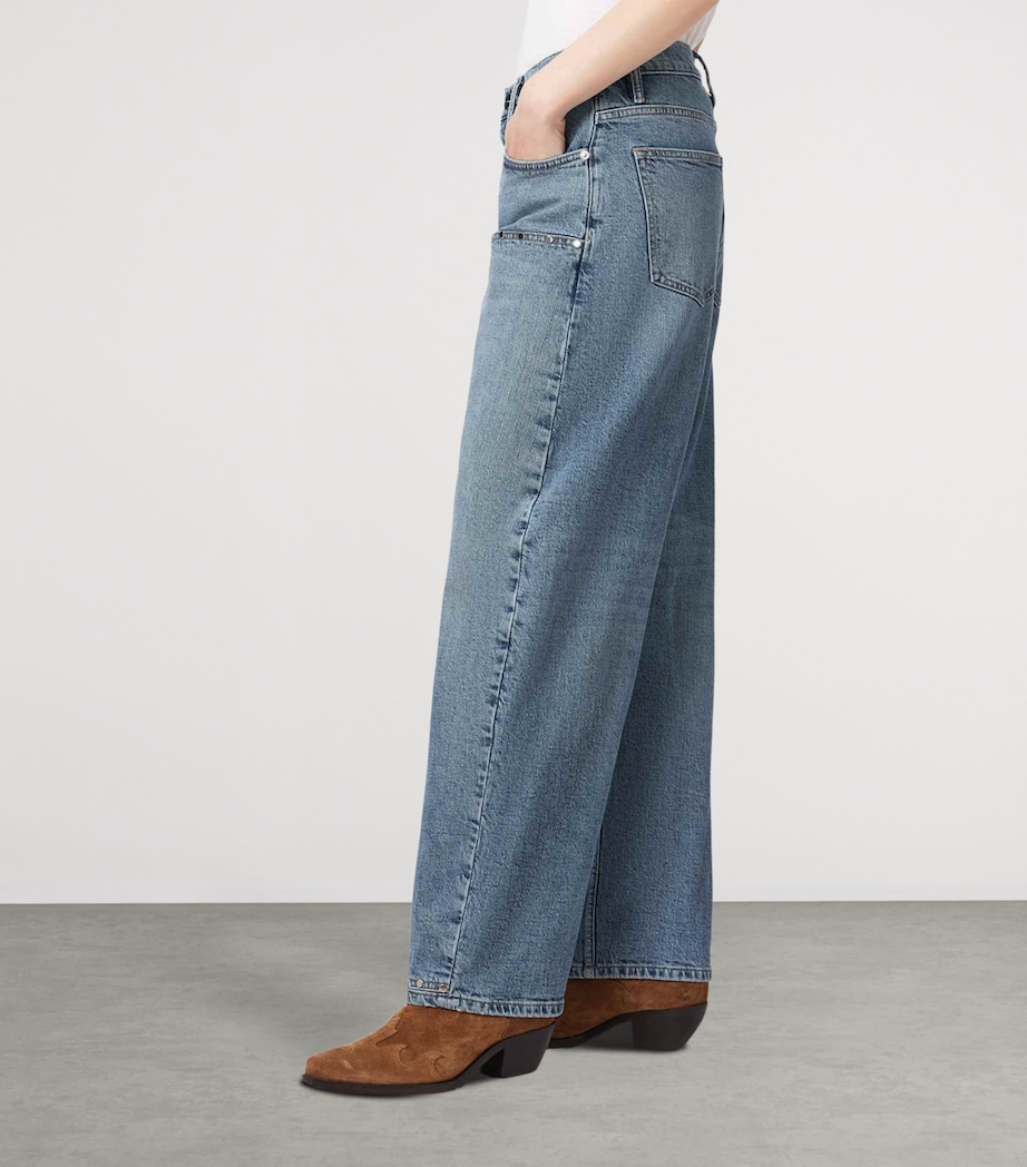 AllSaints Womens Sadie Studded Barrel-Leg Jeans Light Indigo Image 7