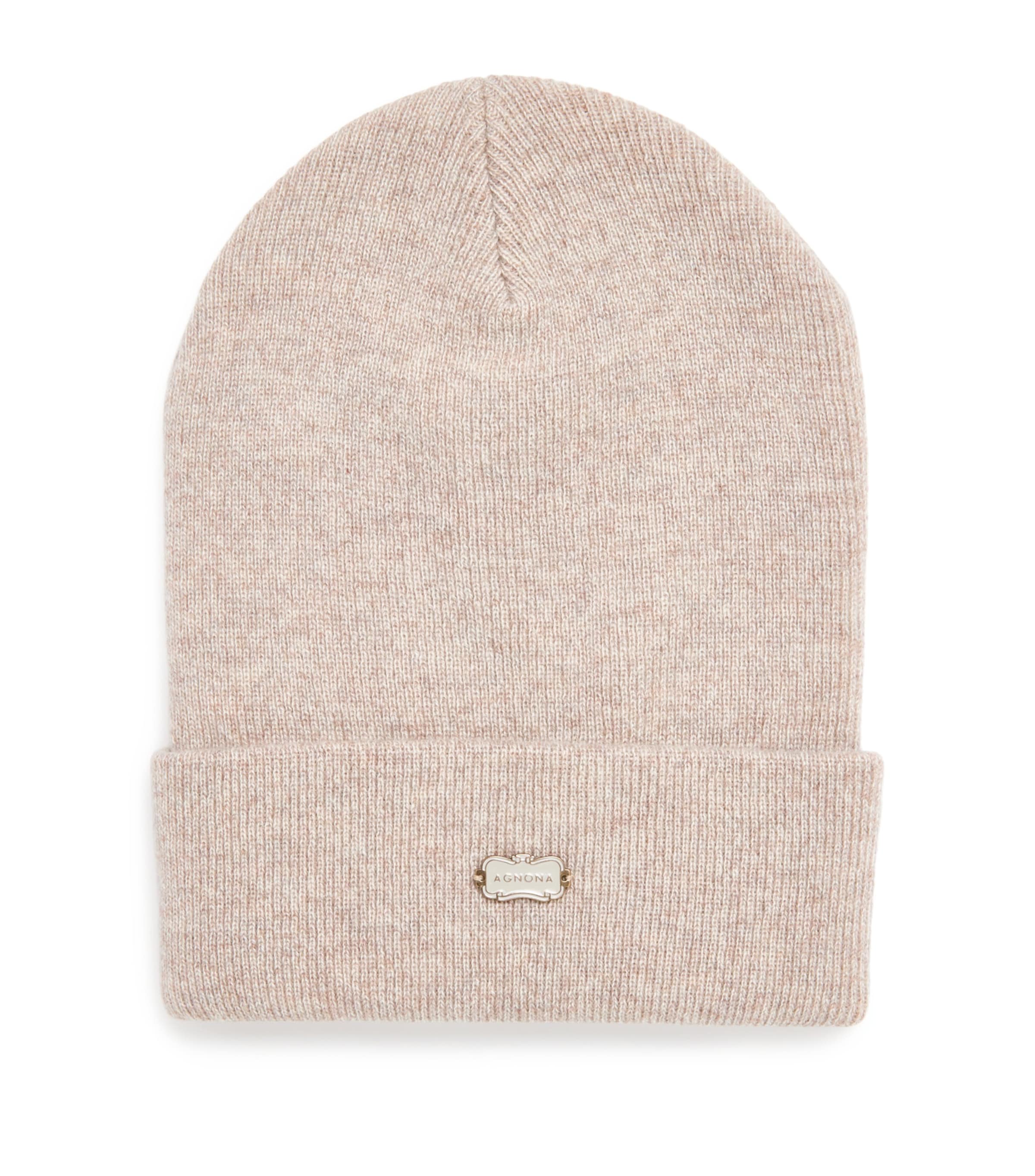 Agnona Cashmere Logo-plaque Beanie In Brown