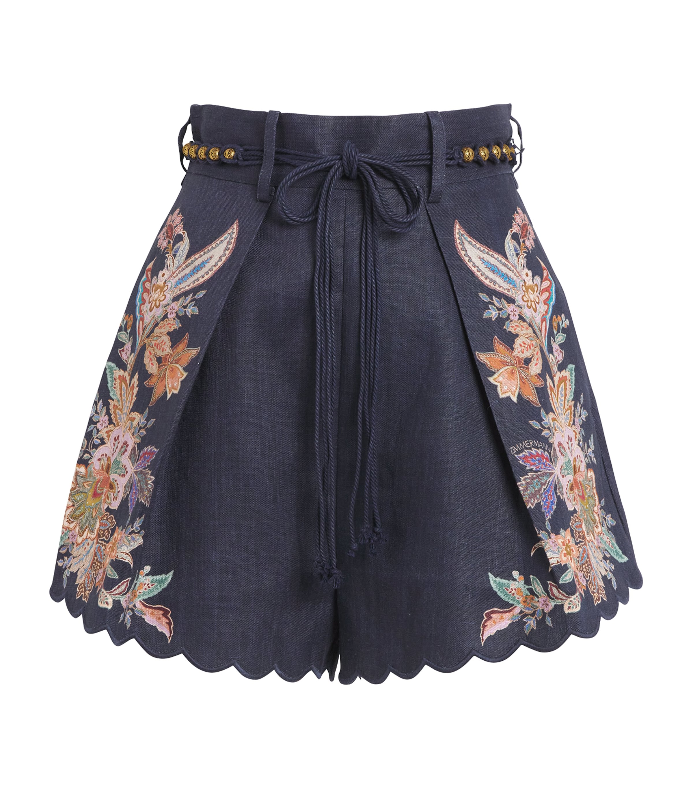 Shop Zimmermann Linen Rhiannon Tuck Shorts In Navy