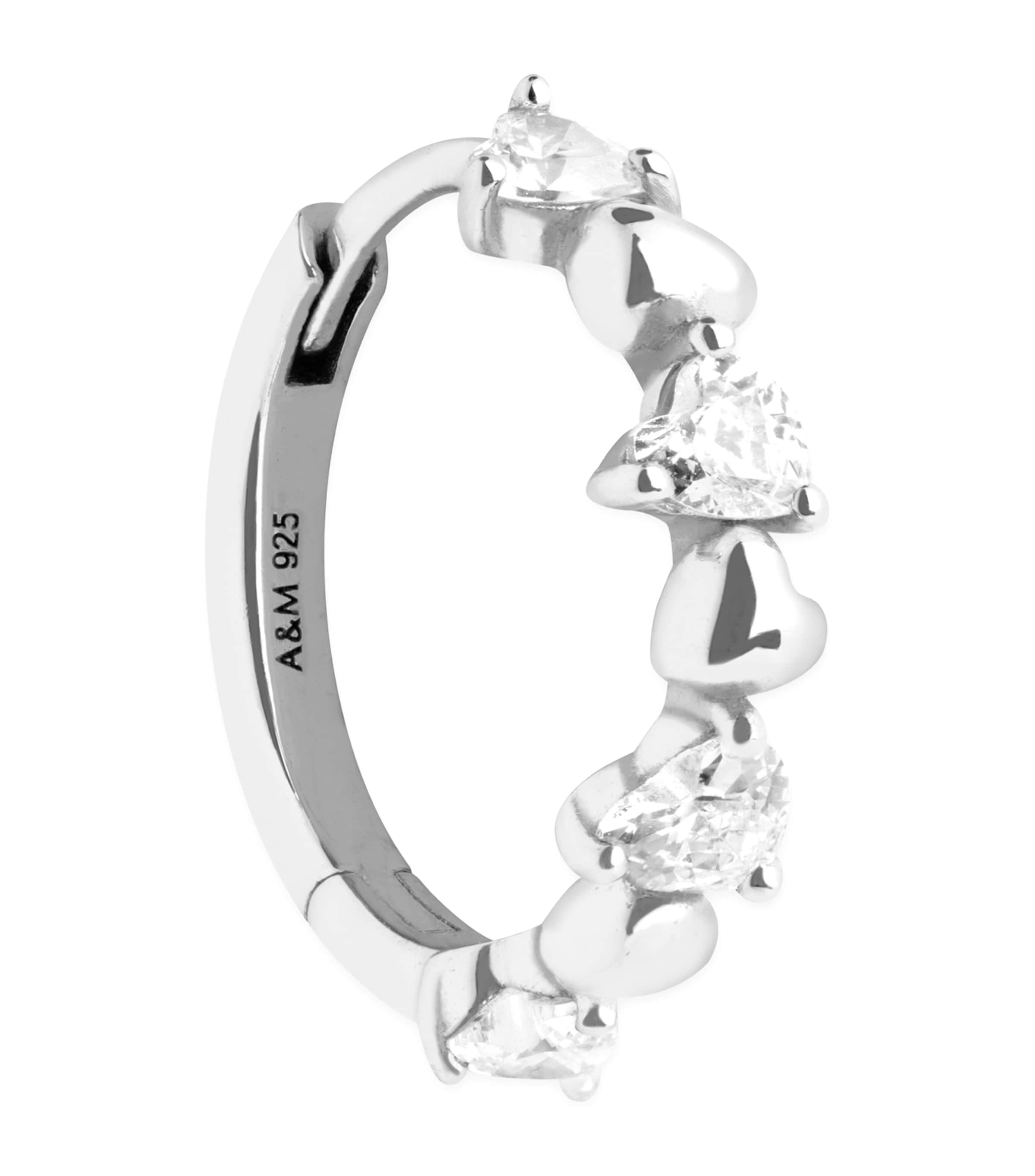 Astrid & Miyu Rhodium-plated Heart Cluster Single Hoop Earring In Silver