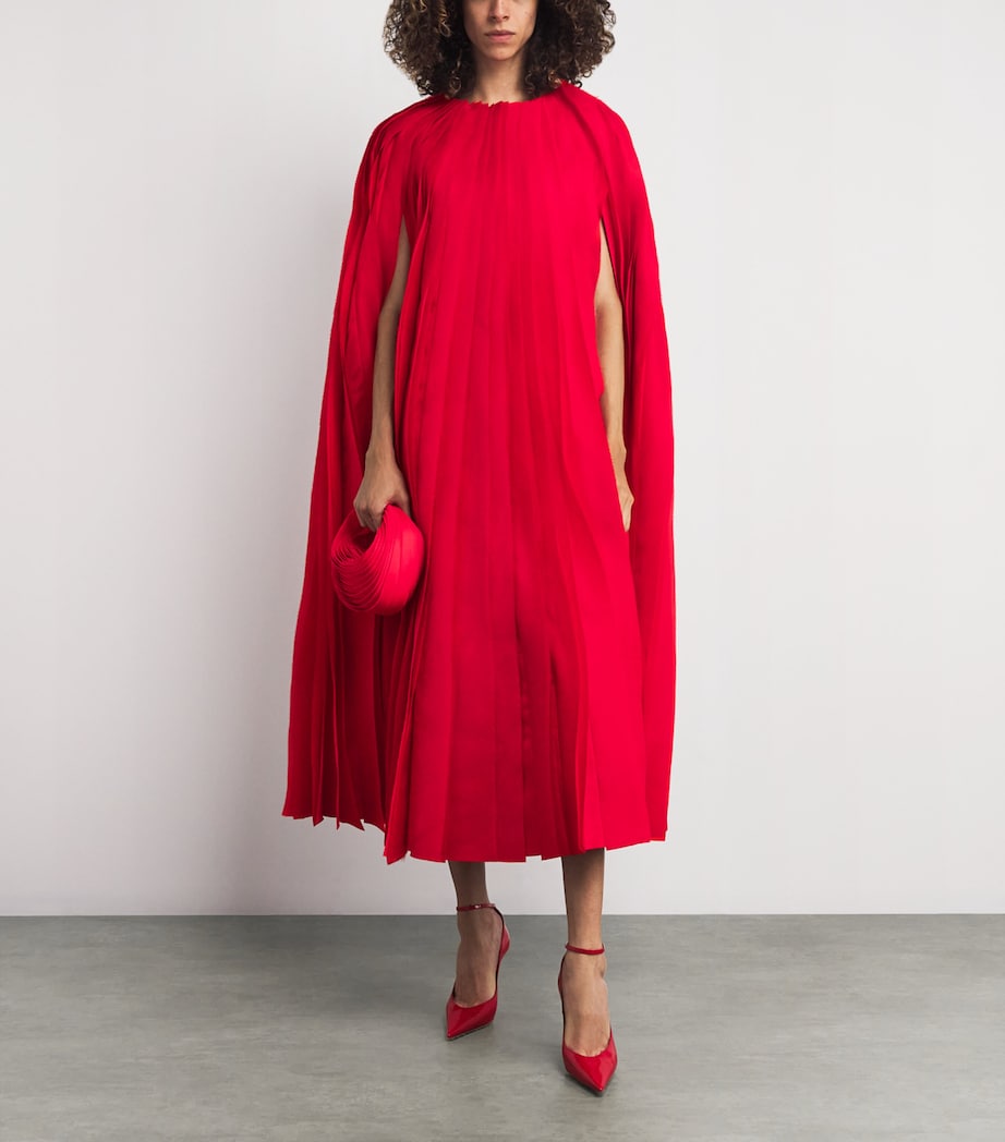 Silk Gazar Pleated Cape RED Image 2
