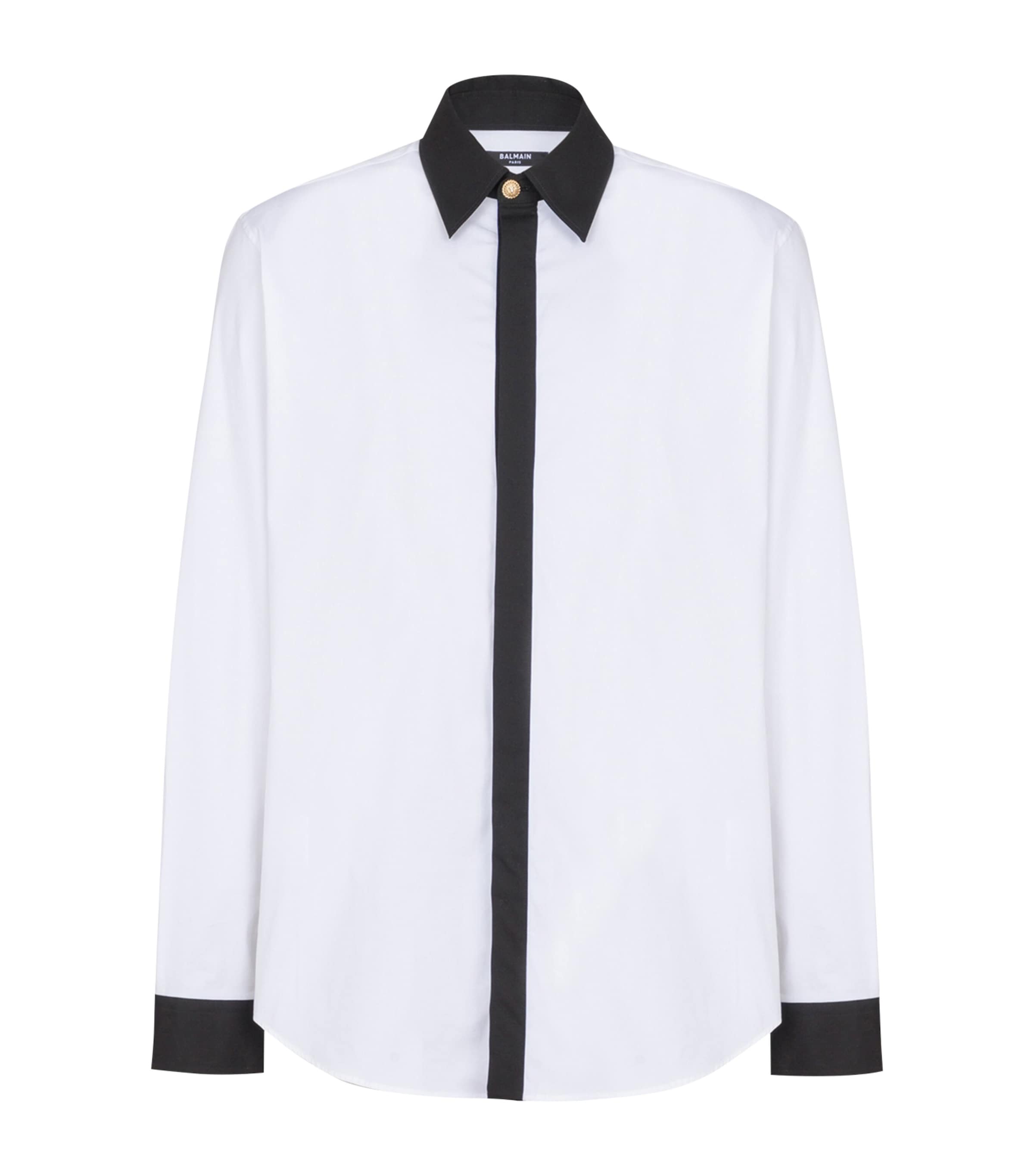 Balmain Mens Cotton Two-Tone Shirt Gab Blanc/noir Image 1