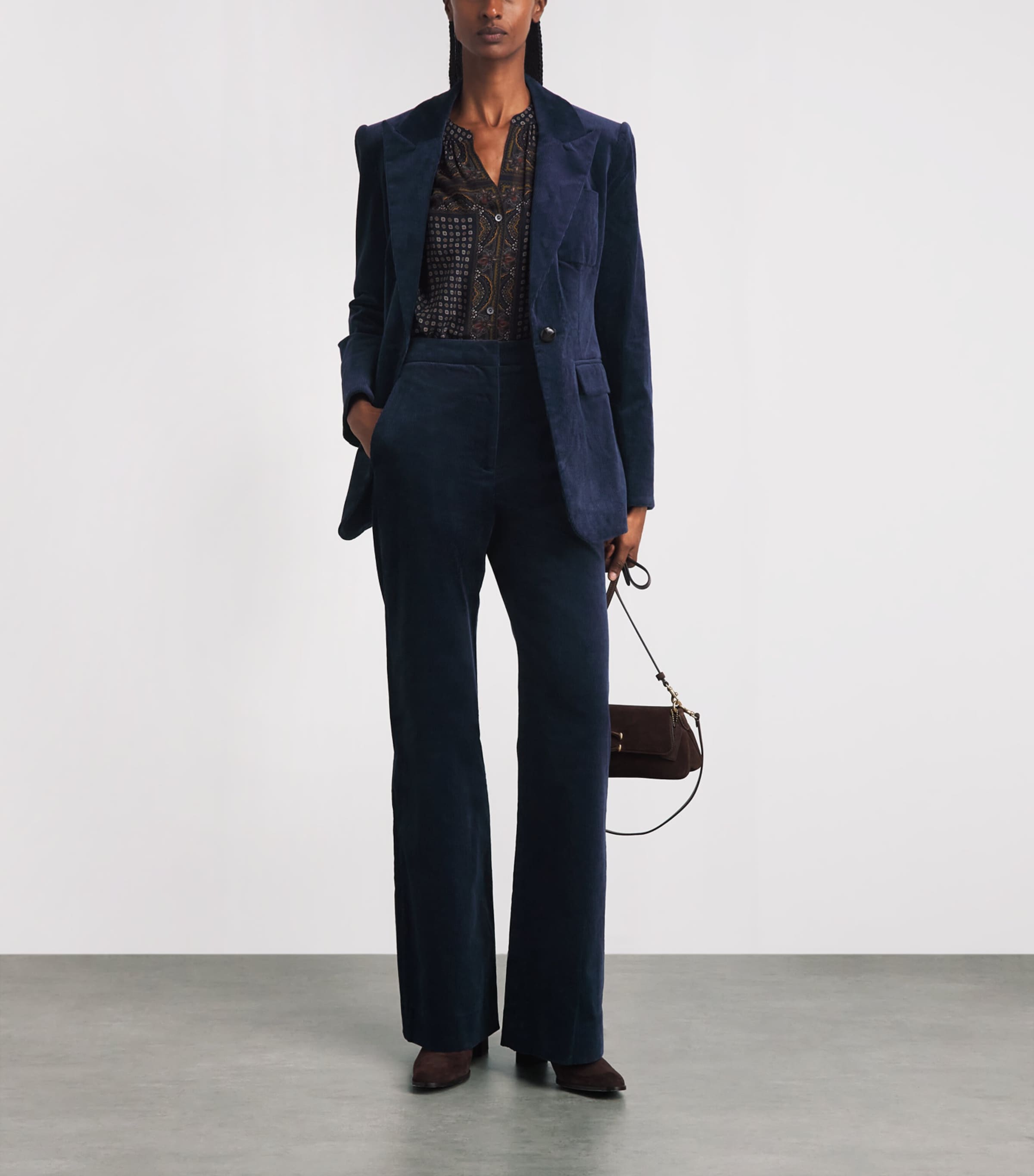Veronica Beard Womens Corduroy Holt Wide-Leg Trousers Heritage Navy Image 2