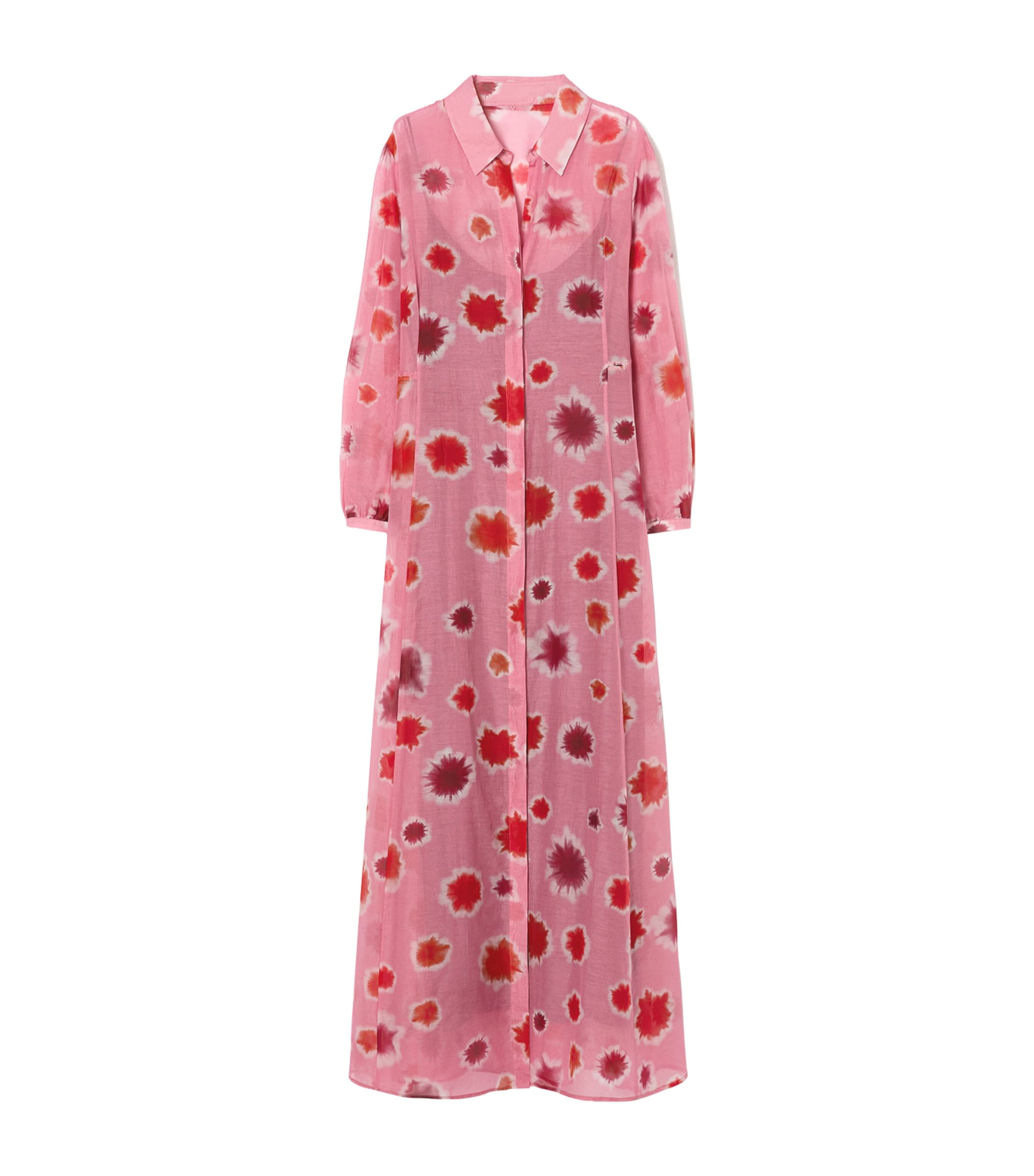 Marina Rinaldi Cotton-silk Maxi Shirt Dress In Pink