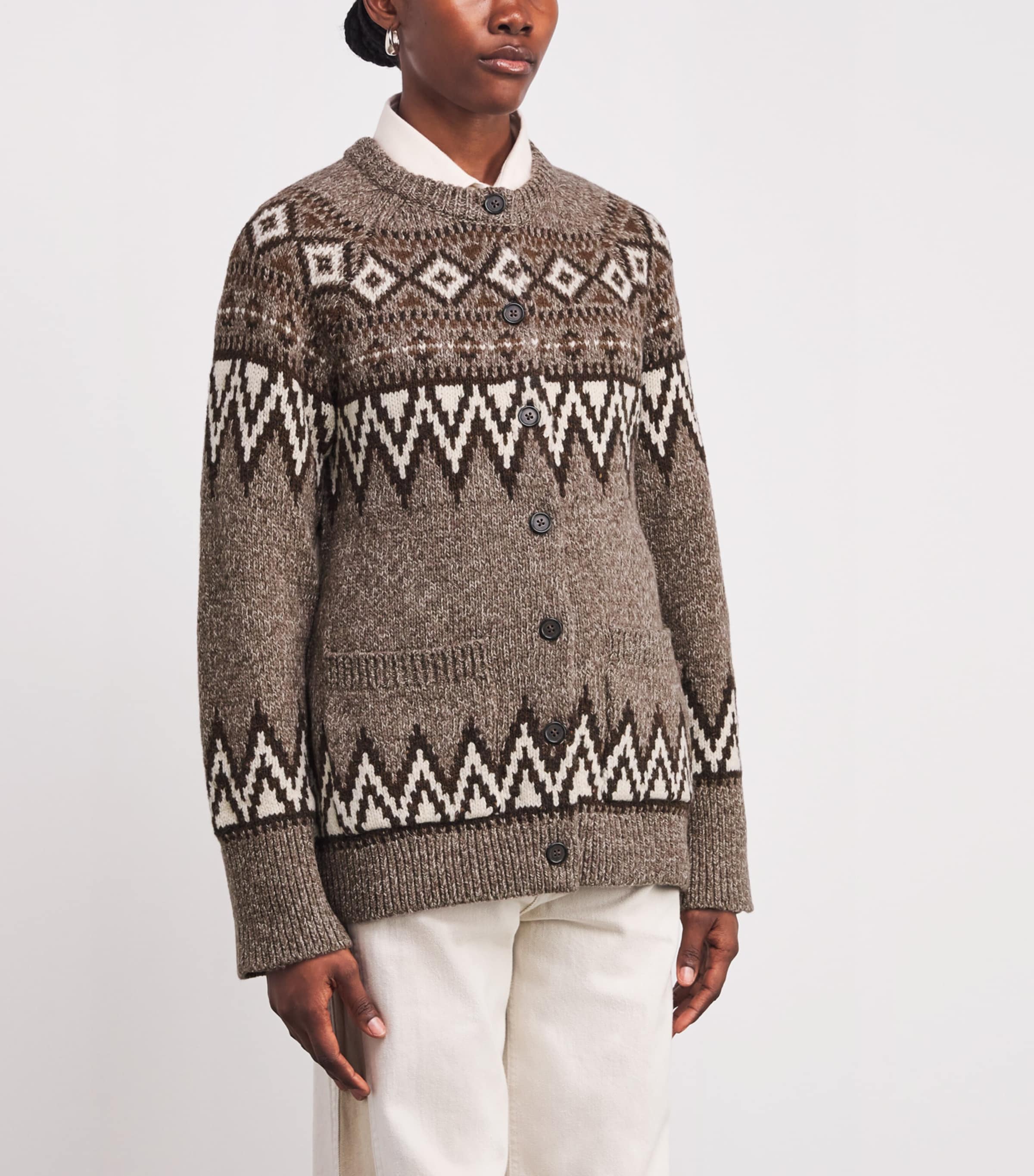 Wool-Blend Fair Isle Cardigan MUSHROOM MULTI Image 3