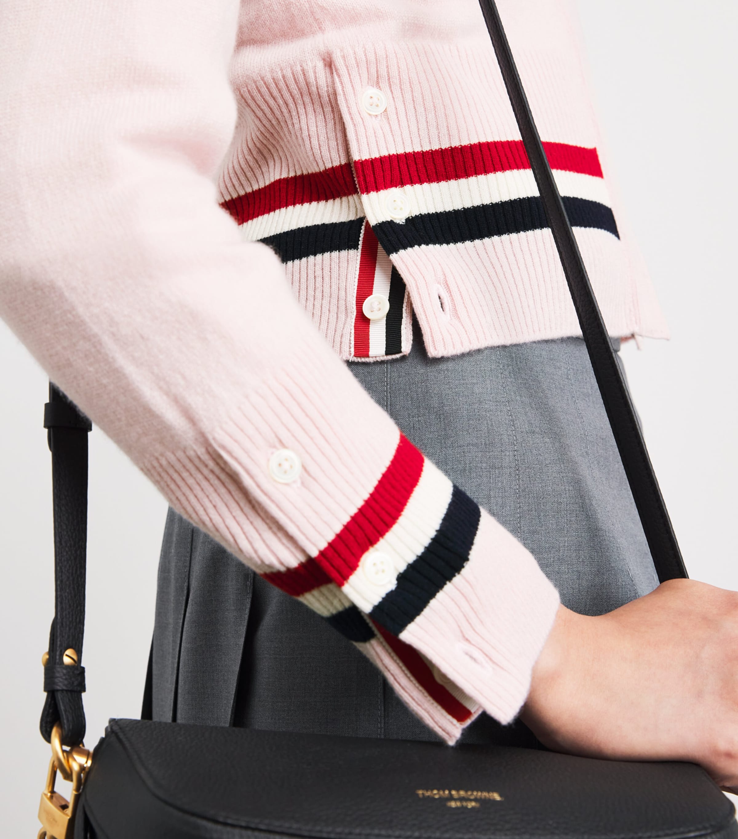 Thom Browne Womens Cashmere V-Neck Cardigan Light Pink Image 3