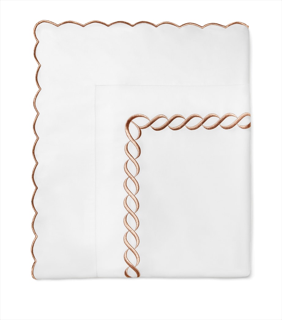 Cotton Treccia Splendore Super King Flat Sheet (300cm x 270cm) WHITE/ANTIQUE ROSE Image 1