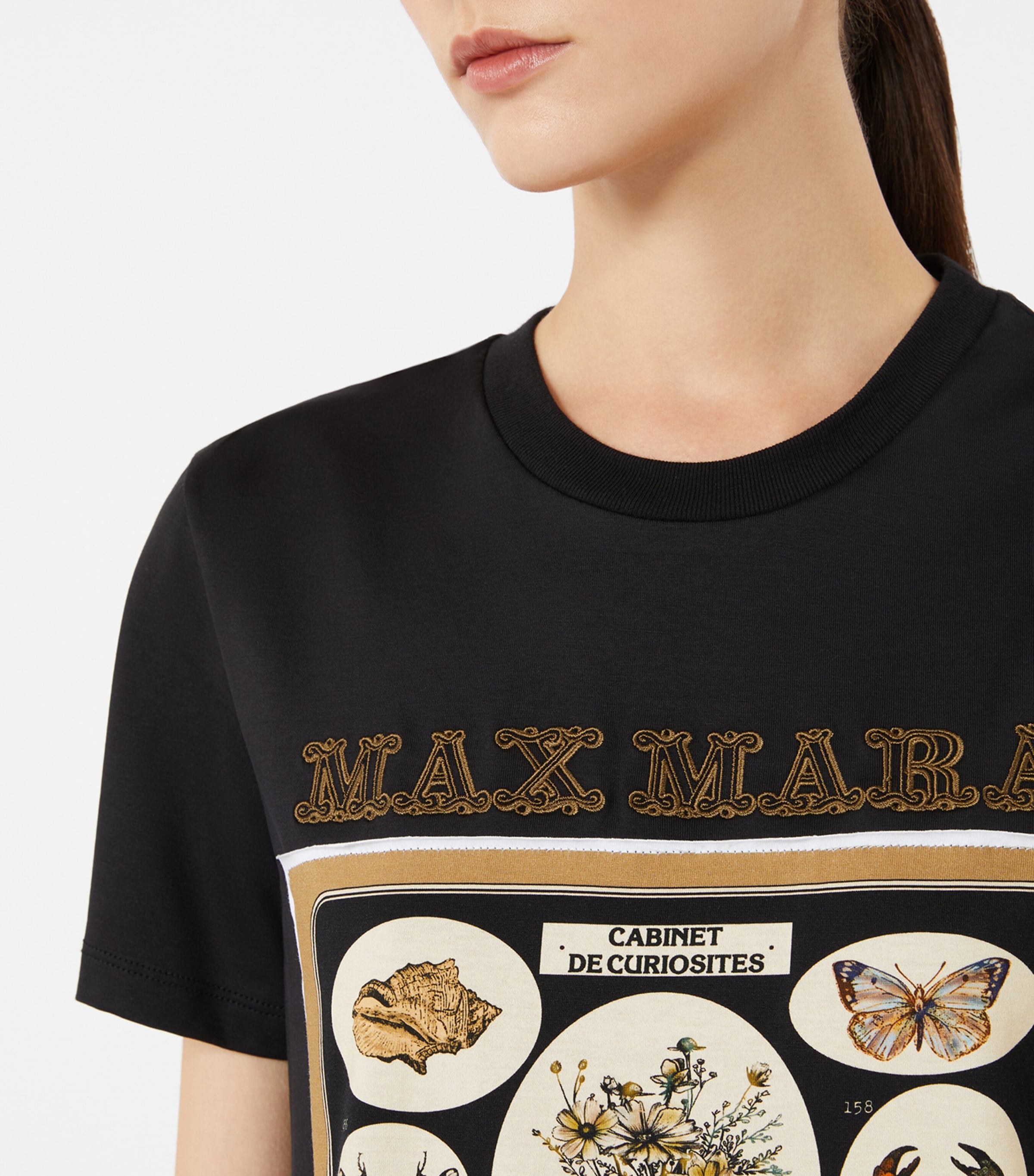 Max Mara Black Cotton Embroidered T-Shirt | Harrods US