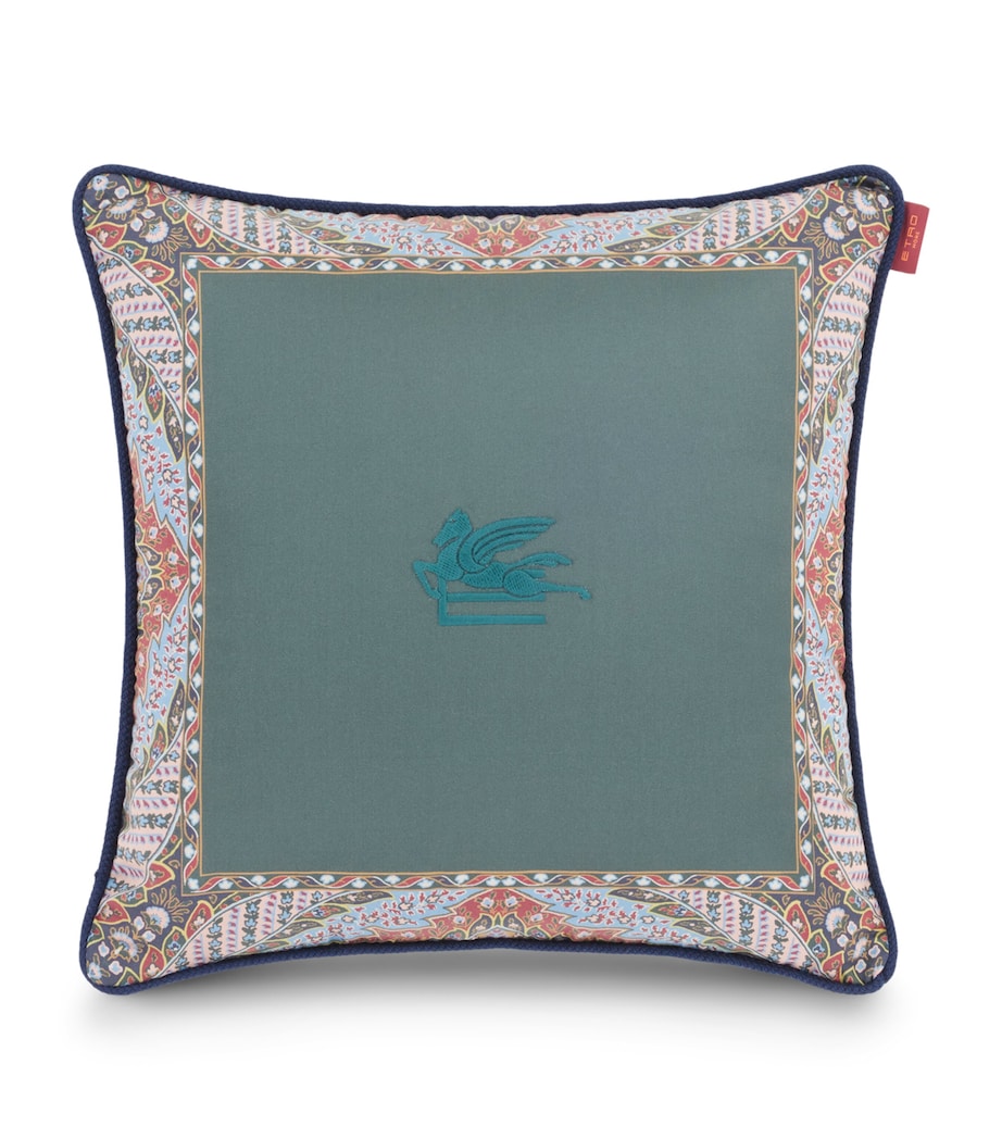 Cotton Embroidered Boyd Cushion (45cm x 45cm) PRINT ON GREEN BASE Image 1